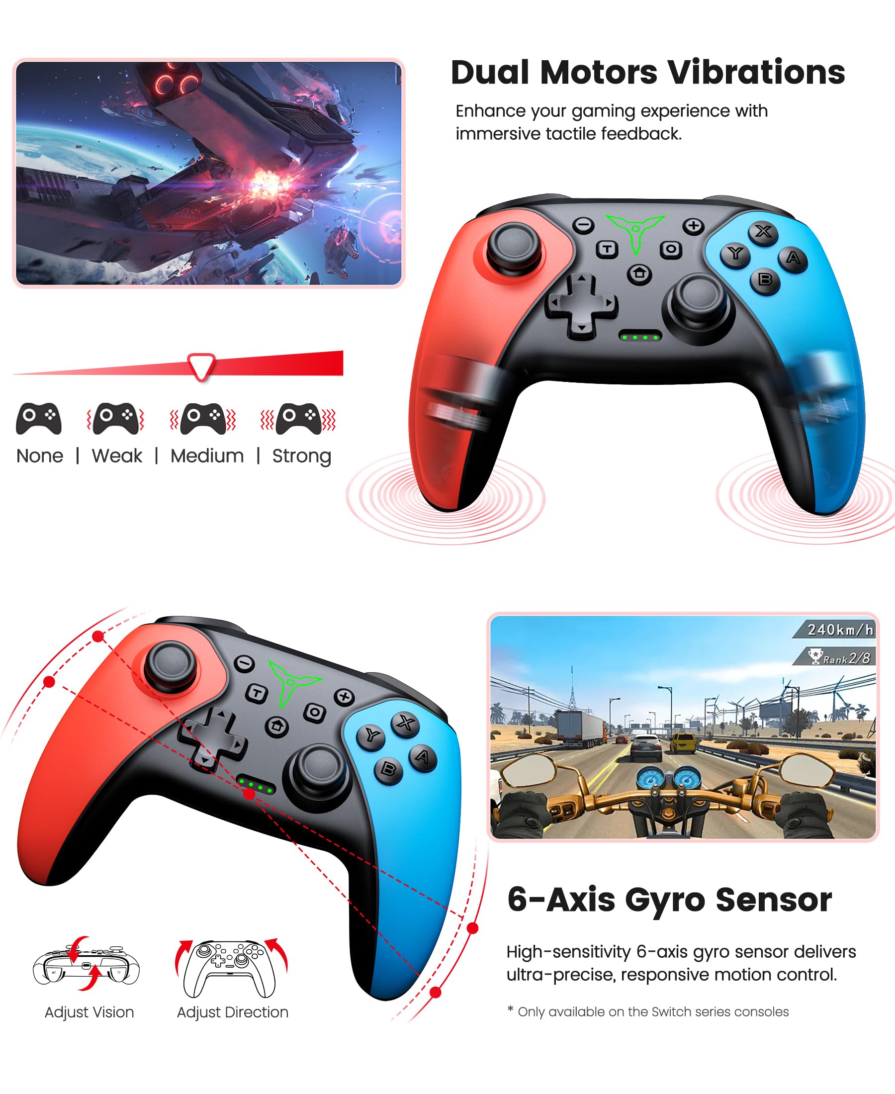 Switch Controller 2-Pack, Wireless Pro Controller for Switch2/Switch/Lite/OLED, Bluetooth Gamepad with Programmable Back Buttons, Turbo, Vibration, Gyro, Compatible with iOS/Android/PC, Includes 2 Stands - Flex Gamingproduct_type