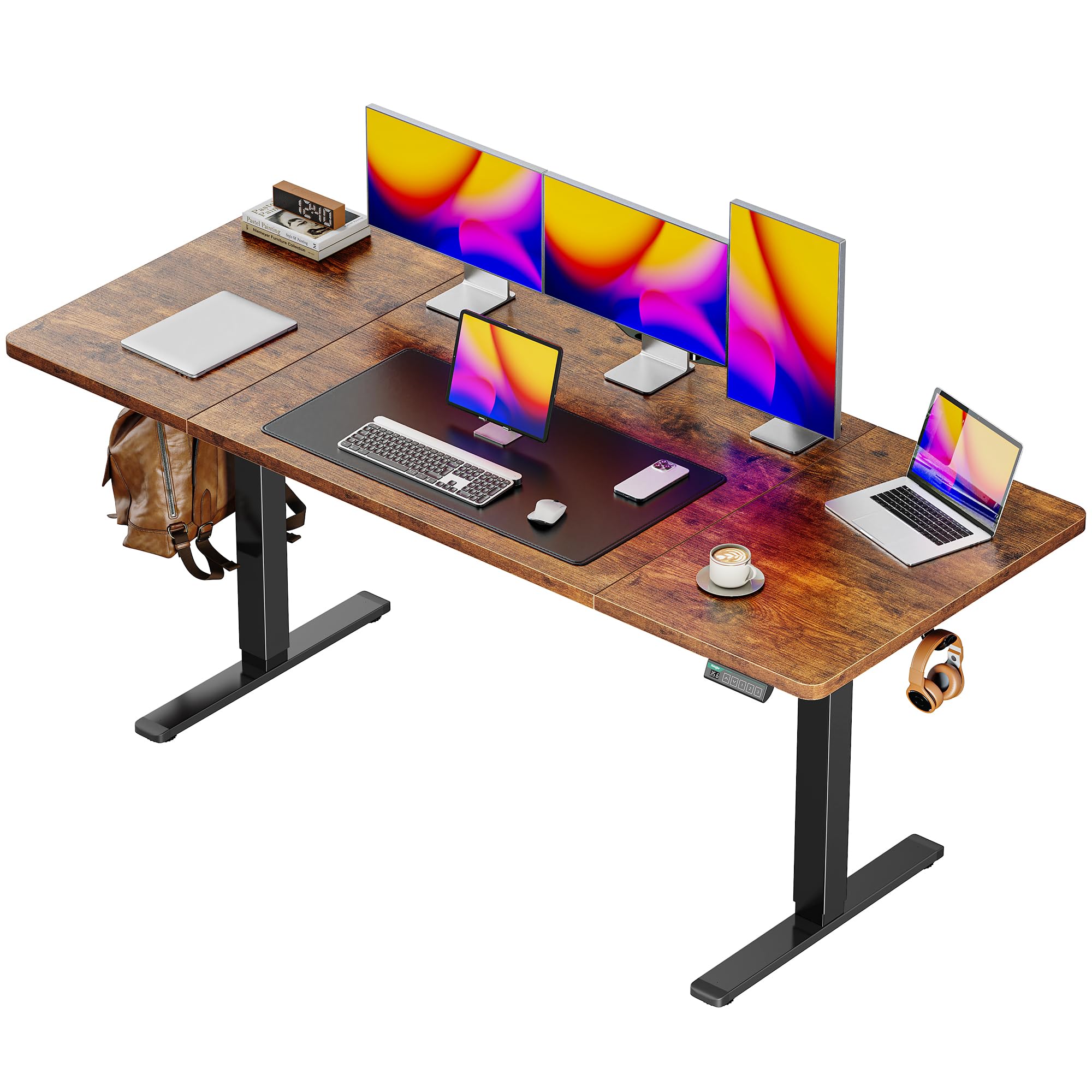 Huuger 55 x 28 Large Electric Standing Desk, Height Adjustable Computer Desk, 27.6" Deep Desktop, Stand up Gaming Office Table with 2 Hooks, 3 Preset Heights, for Home Office, Black - Flex Gamingproduct_type