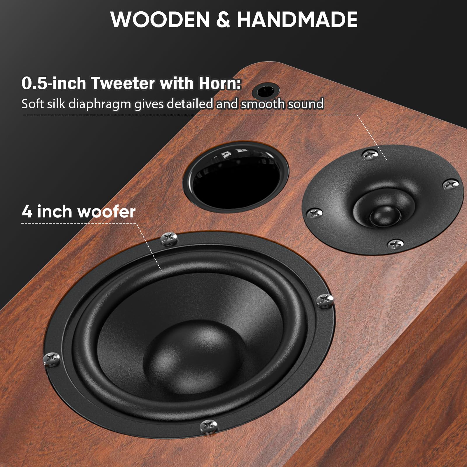 Saiyin Powered Bluetooth Bookshelf Speakers | 30W*2, 3.75 Inches Woofer, Bluetooth/Optical/Auxiliary/RCA Inputs, TV/Turntable/Record Player/Computer/PC - Flex Gamingproduct_type