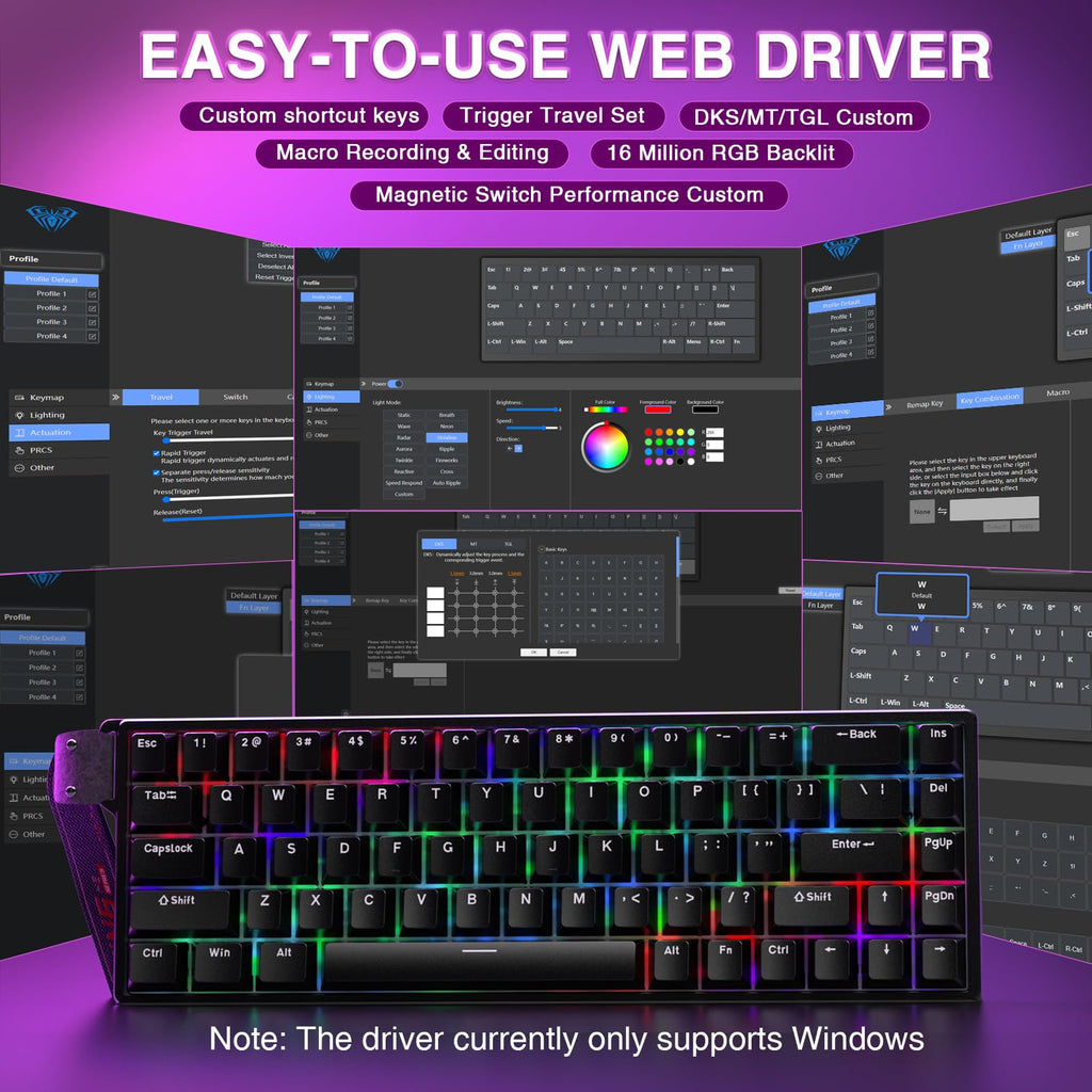 AULA WIN68 HE Mechanical Gaming Keyboard 60%, Hall Effect Magnetic Switch, Fast Trigger Mode Adjustable Actuation, 8000Hz Polling Rate, RGB Backlit, Wired Black Keyboard for Laptop/PC Gamer - Flex Gamingproduct_type