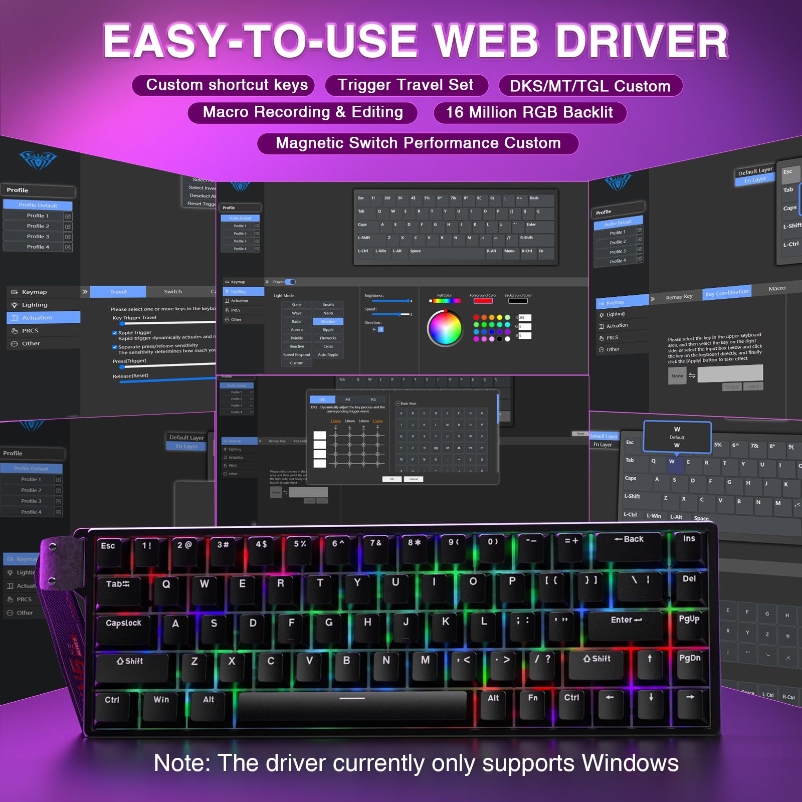 AULA WIN68 HE Mechanical Gaming Keyboard 60%, Hall Effect Magnetic Switch, Fast Trigger Mode Adjustable Actuation, 8000Hz Polling Rate, RGB Backlit, Wired Black Keyboard for Laptop/PC Gamer - Flex Gamingproduct_type