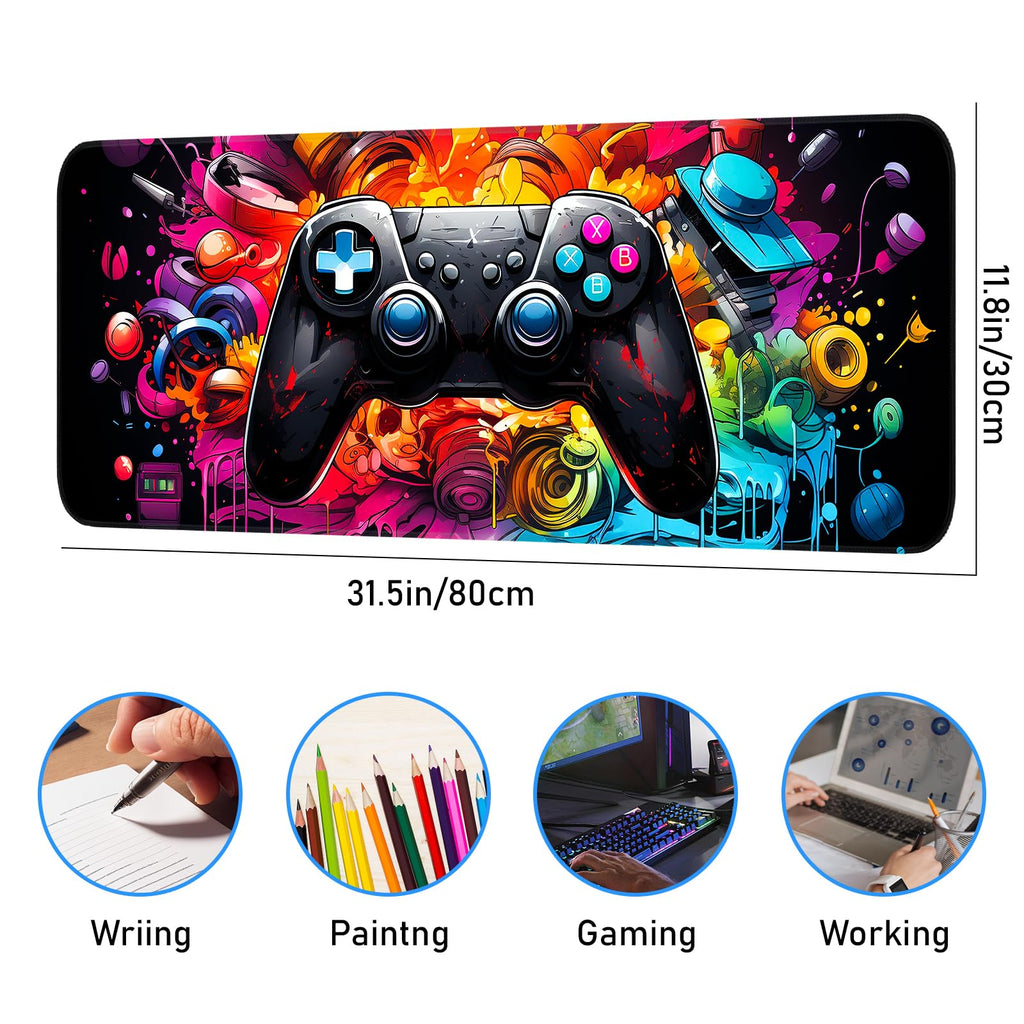 Japanese Dark Red Moon Gaming Mouse Pad, Extended Mouse Pad with Non-Slip Base, Full Keyboard Pad with Stitched Edges, Large Desk Pad for Gaming, Office, Home 31.5 x 11.8 Inch - Flex Gamingproduct_type