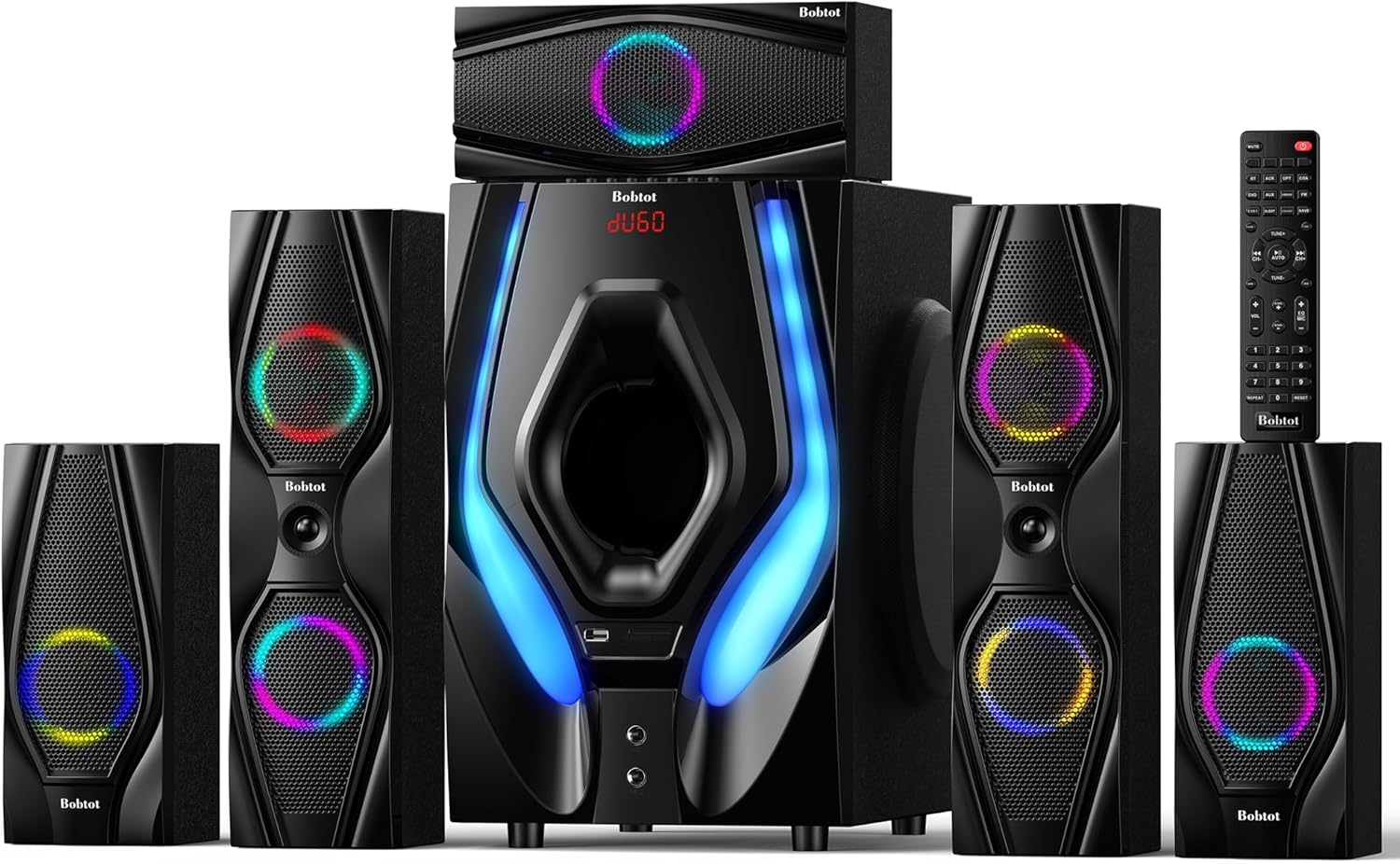 Bobtot Home Theater Systems Surround Sound Speakers - 1200 Watts 10 inch Subwoofer 5.1/2.1 Channel Audio Stereo System with ARC Optical Bluetooth Input for 4K TV Ultra HD AV DVD FM Radio USB - Flex Gamingproduct_type