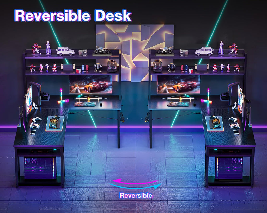 ODK 53" L Shaped Gaming Desk with Hutch & Headphone Hook, Corner Computer Table with Storage Shelves for Home Office, Black - Flex Gamingproduct_type
