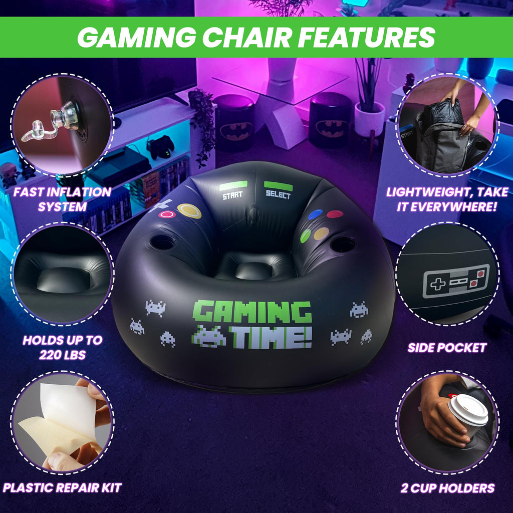Inflatable Gaming Chair for Kids & Teens with Cup Holders and Side Pocket - This Air Gaming Bean Bag Chairs for kids is The Perfect Furniture for Gamer Room Decor - Perfect Gaming Stuff for boys 4-12 - Flex Gamingproduct_type