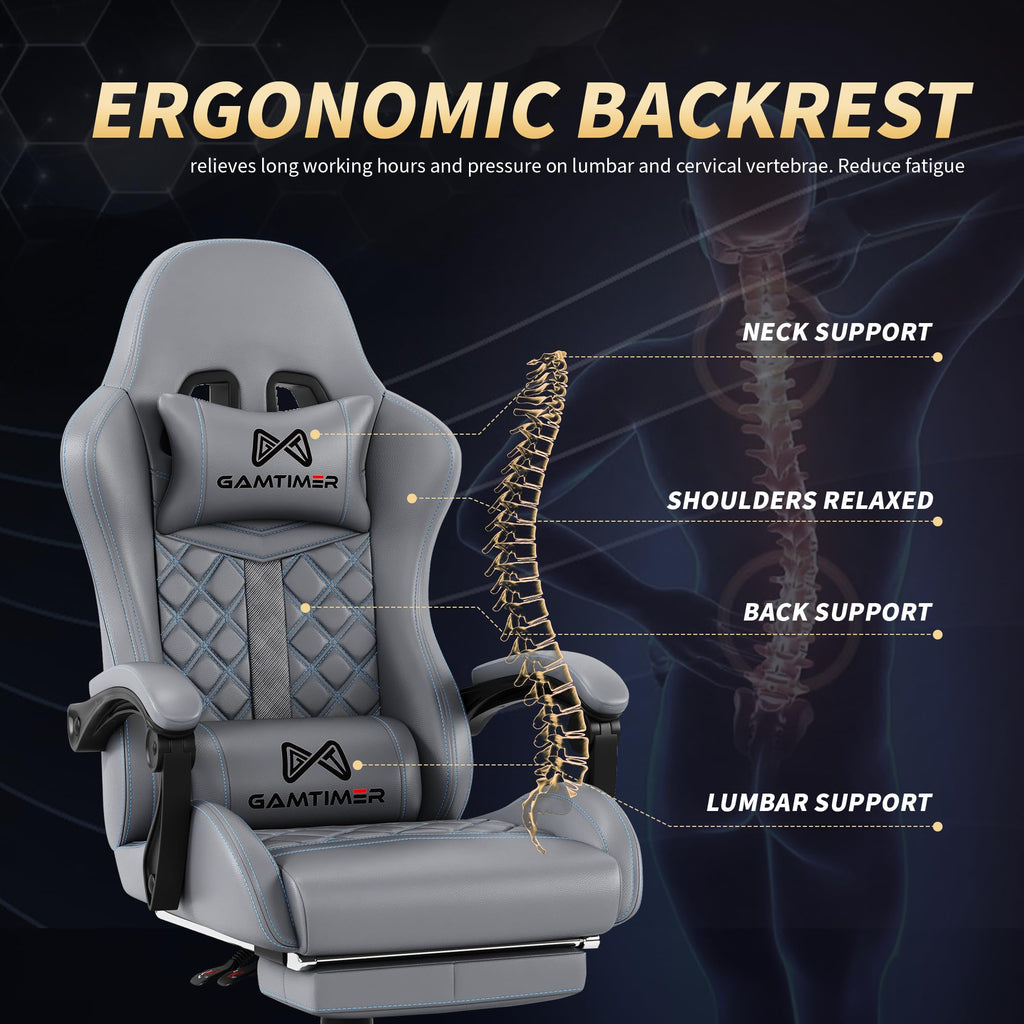 Gamtimer Gaming Chair, 400 LB Weight Capacity,with Pocket Spring Cushion | Ergonomic Backrest Office Chair,Leather, with Headrest and Lumbar Support, Footrest, Suitable for Adults(Blue) - Flex Gamingproduct_type
