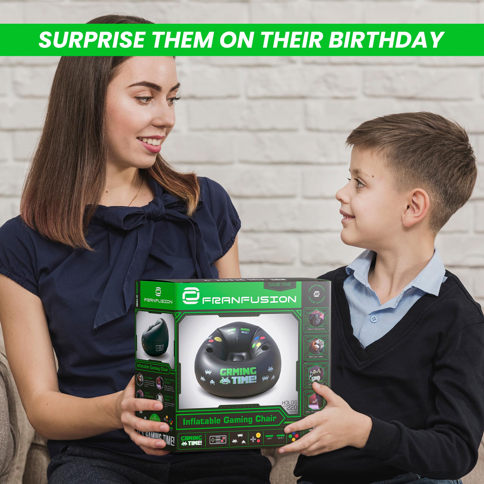 Inflatable Gaming Chair for Kids & Teens with Cup Holders and Side Pocket - This Air Gaming Bean Bag Chairs for kids is The Perfect Furniture for Gamer Room Decor - Perfect Gaming Stuff for boys 4-12 - Flex Gamingproduct_type