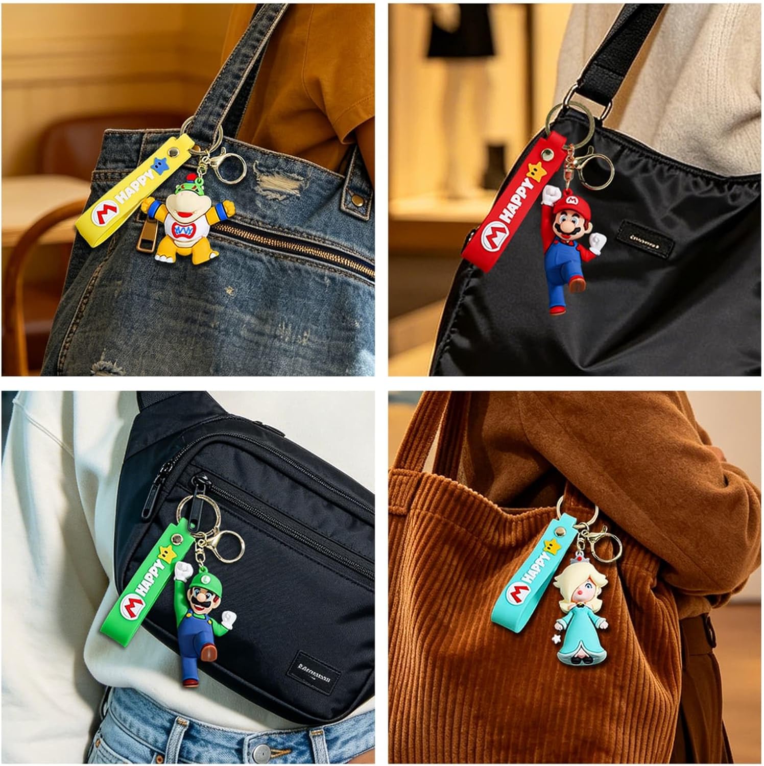 8Pcs Mario Keychain, Cartoon Backpack Pendant, Lovely Bag Charm Ornament for Fans - Flex Gamingproduct_type