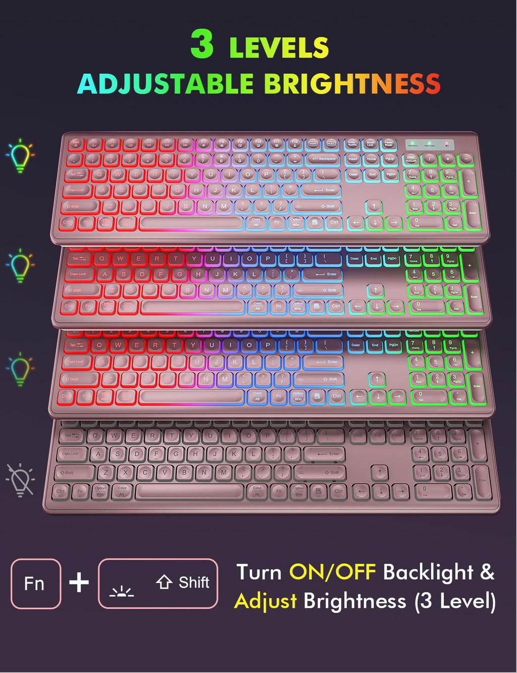 Wireless Keyboard and Mouse Combo, RGB Backlit, Rechargeable & Light Up Letters, Full-Size, Soft Typing, Sleep Mode, 2.4GHz Quiet Keyboard Set for Mac, Windows, Laptop, PC, Trueque KM42Pro (Black) - Flex Gamingproduct_type