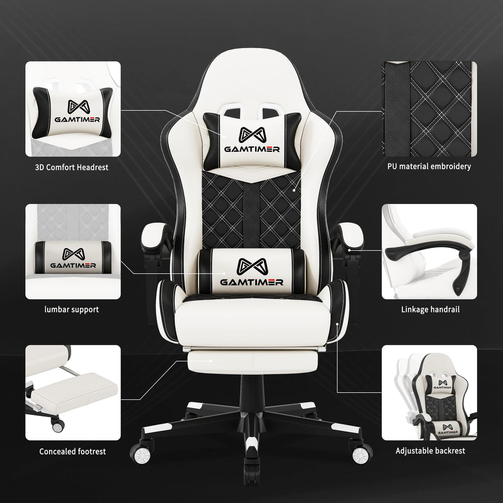 Gamtimer Gaming Chair, 400 LB Weight Capacity,with Pocket Spring Cushion | Ergonomic Backrest Office Chair,Leather, with Headrest and Lumbar Support, Footrest, Suitable for Adults(Blue) - Flex Gamingproduct_type
