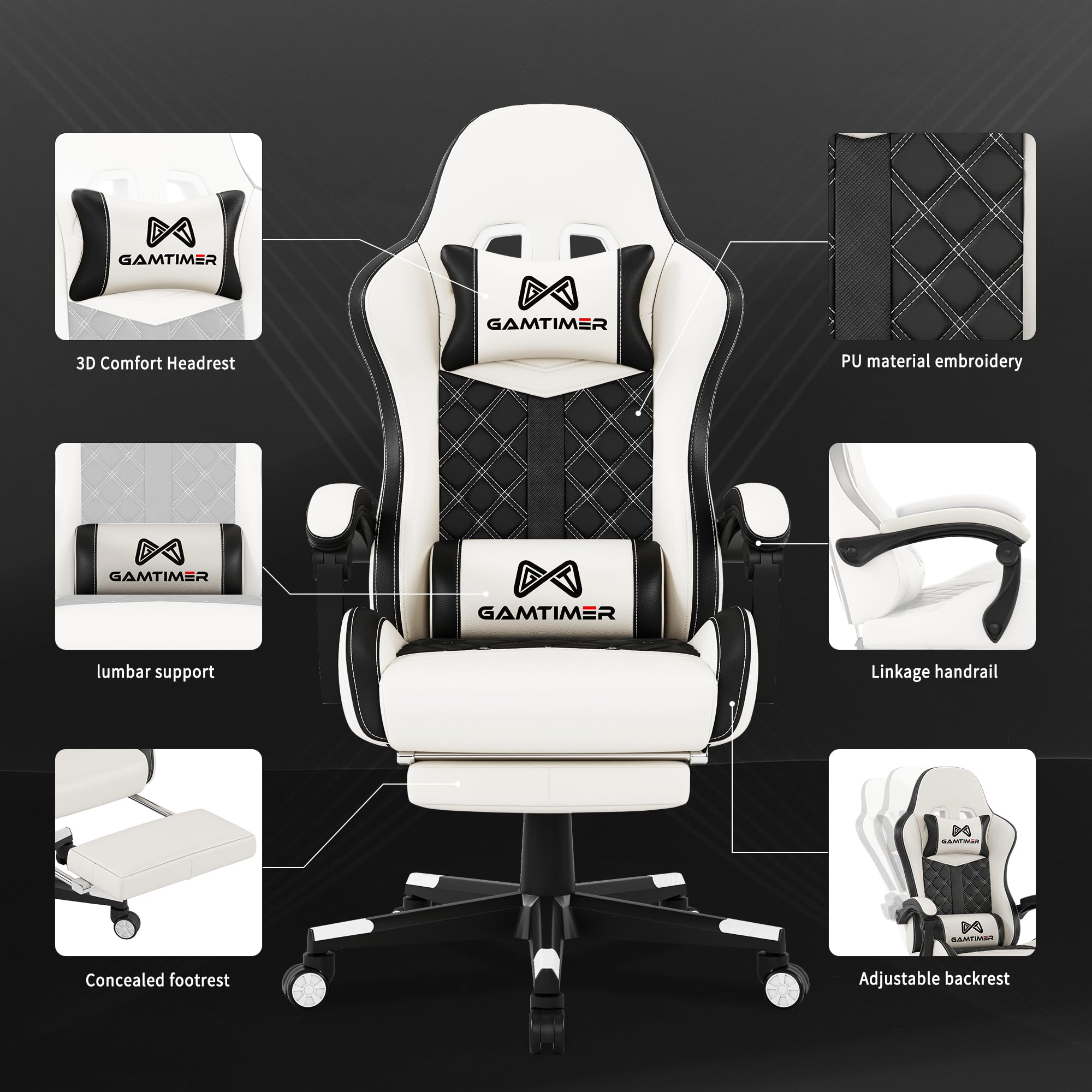 Gamtimer Gaming Chair, 400 LB Weight Capacity,with Pocket Spring Cushion | Ergonomic Backrest Office Chair,Leather, with Headrest and Lumbar Support, Footrest, Suitable for Adults(Blue) - Flex Gamingproduct_type