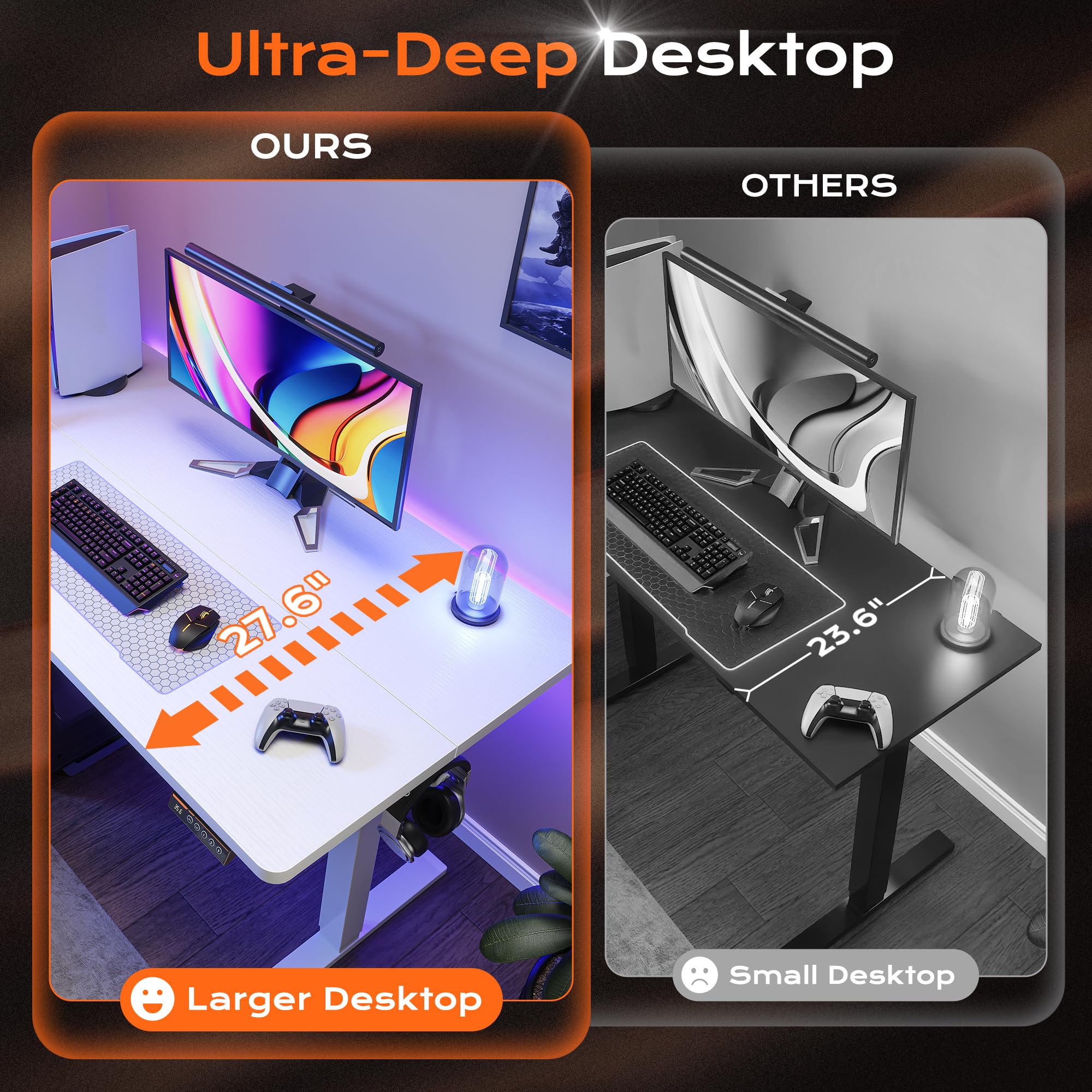 Huuger 55 x 28 Large Electric Standing Desk, Height Adjustable Computer Desk, 27.6" Deep Desktop, Stand up Gaming Office Table with 2 Hooks, 3 Preset Heights, for Home Office, Black - Flex Gamingproduct_type