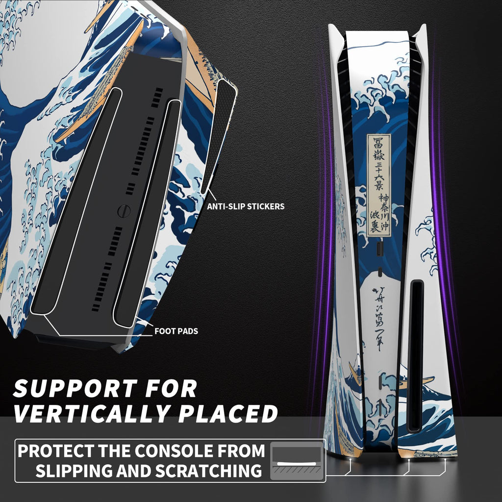 eXtremeRate eXcover The Great Wave Top Bottom Cover Compatible with ps5 Console Disc Edition, Replacement Faceplate Backplate Shell Skin Compatible with ps5 Disc Version Console - Flex Gamingproduct_type