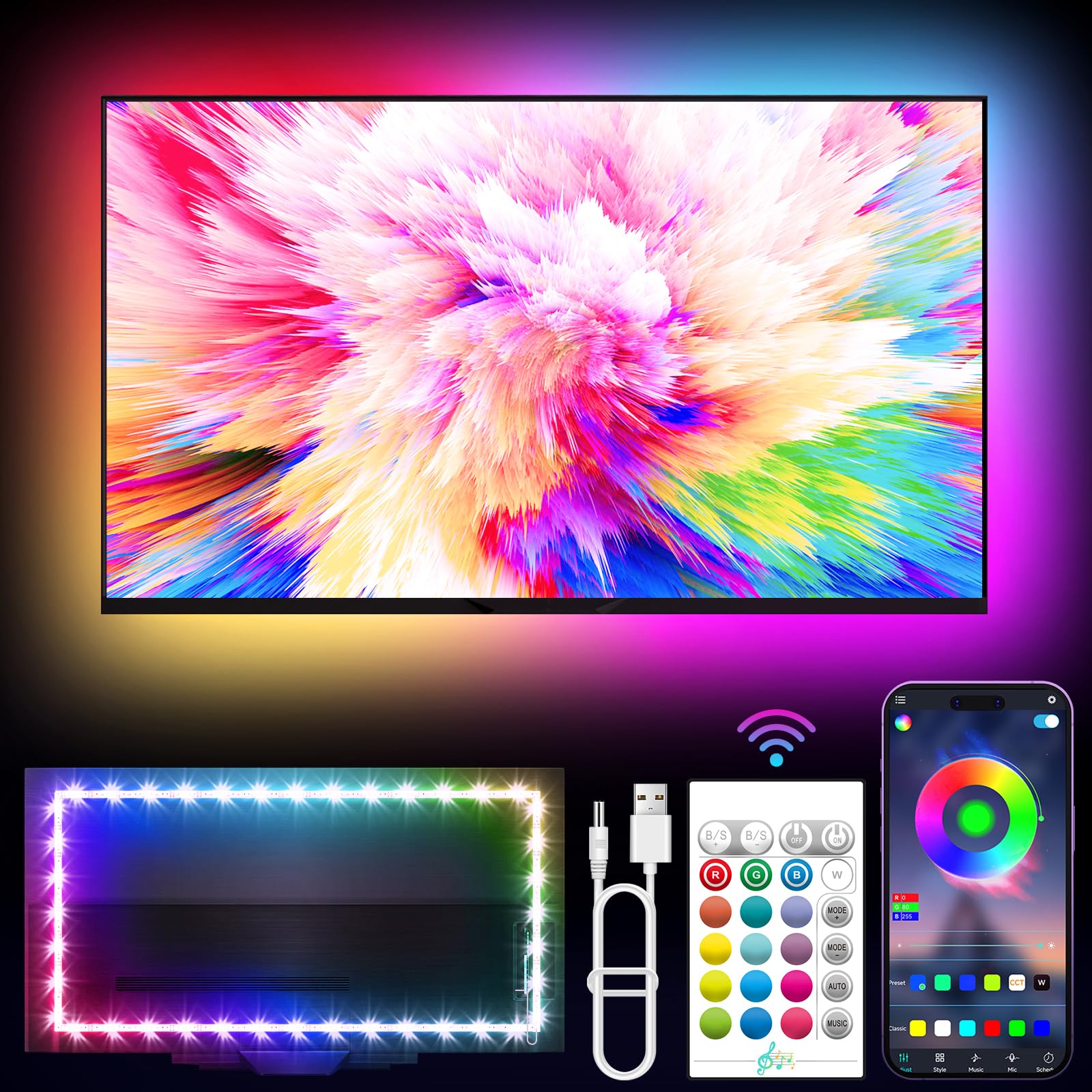 KANTUTOE LED Lights for TV, 19.68ft LED Backlights for 65-80in TV, RGB TV Backlight with Music Sync Bluetooth APP and Remote Control TV Lights Strip USB Powered LED Lights for Bedroom, Gaming - Flex Gamingproduct_type