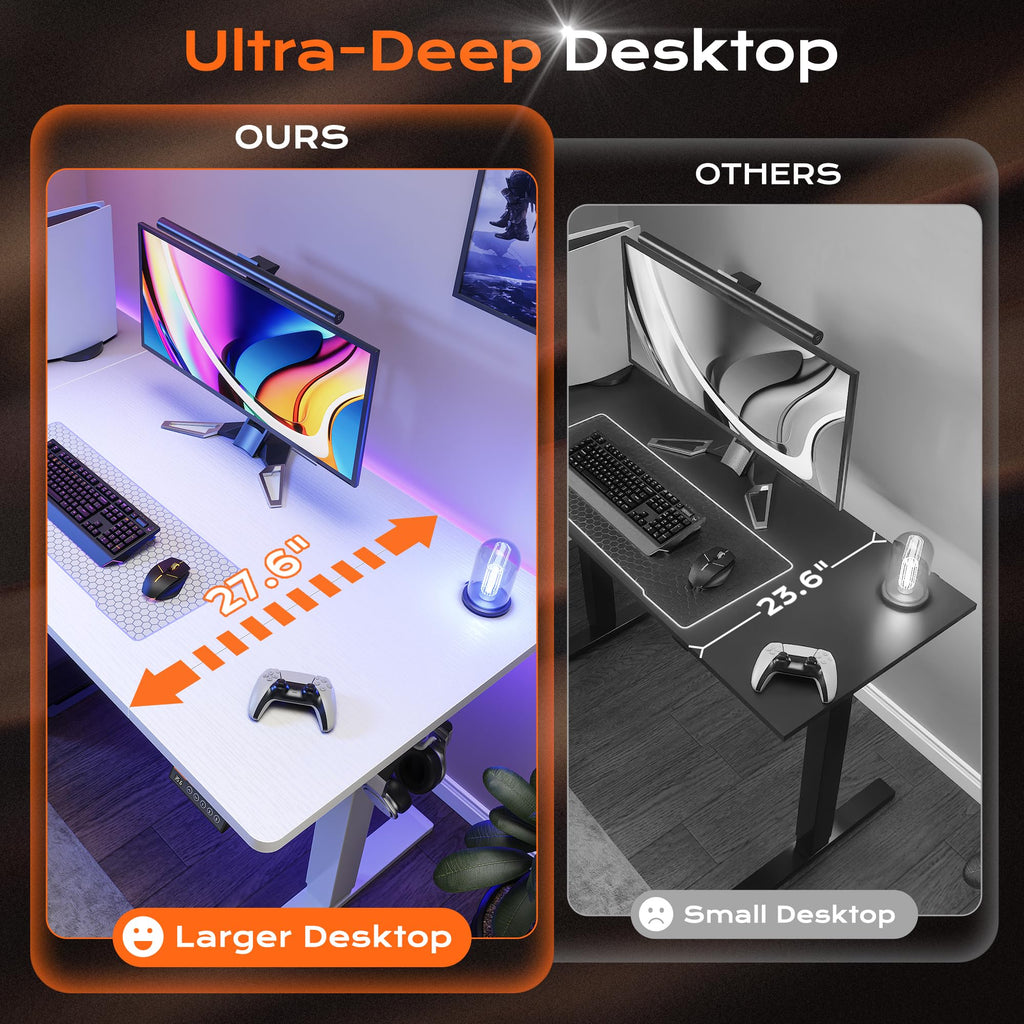 Huuger 55 x 28 Large Electric Standing Desk, Height Adjustable Computer Desk, 27.6" Deep Desktop, Stand up Gaming Office Table with 2 Hooks, 3 Preset Heights, for Home Office, Black - Flex Gamingproduct_type