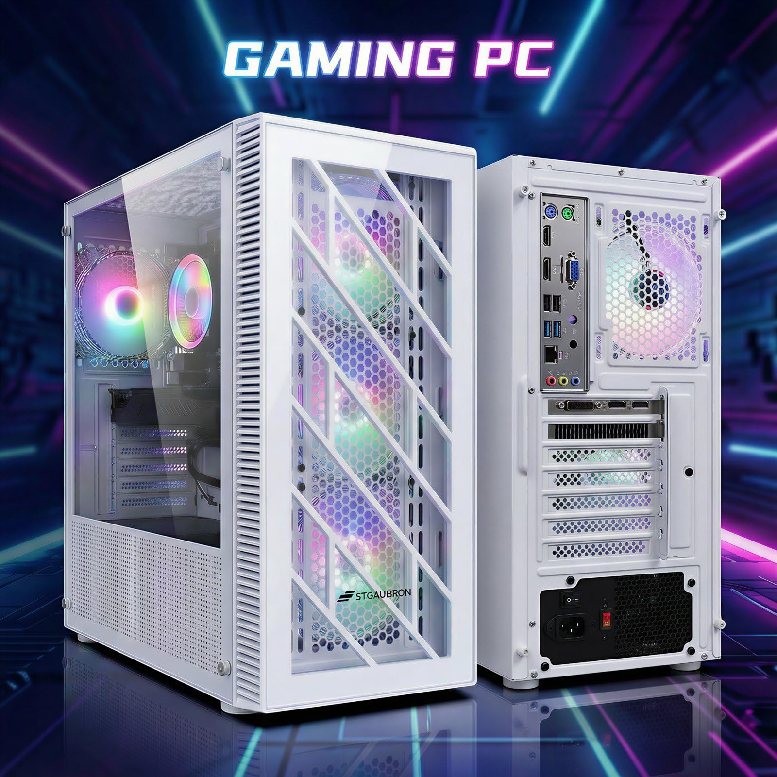 STGAubron Prebuilt Gaming PC Desktop, Radeon RX 560 4G, Intel Core i5 up to 3.6GHz, 16G RAM, 512G SSD, WiFi 6, BT 5.0, RGB Fan x2, Windows 11 Home - Flex Gamingproduct_type