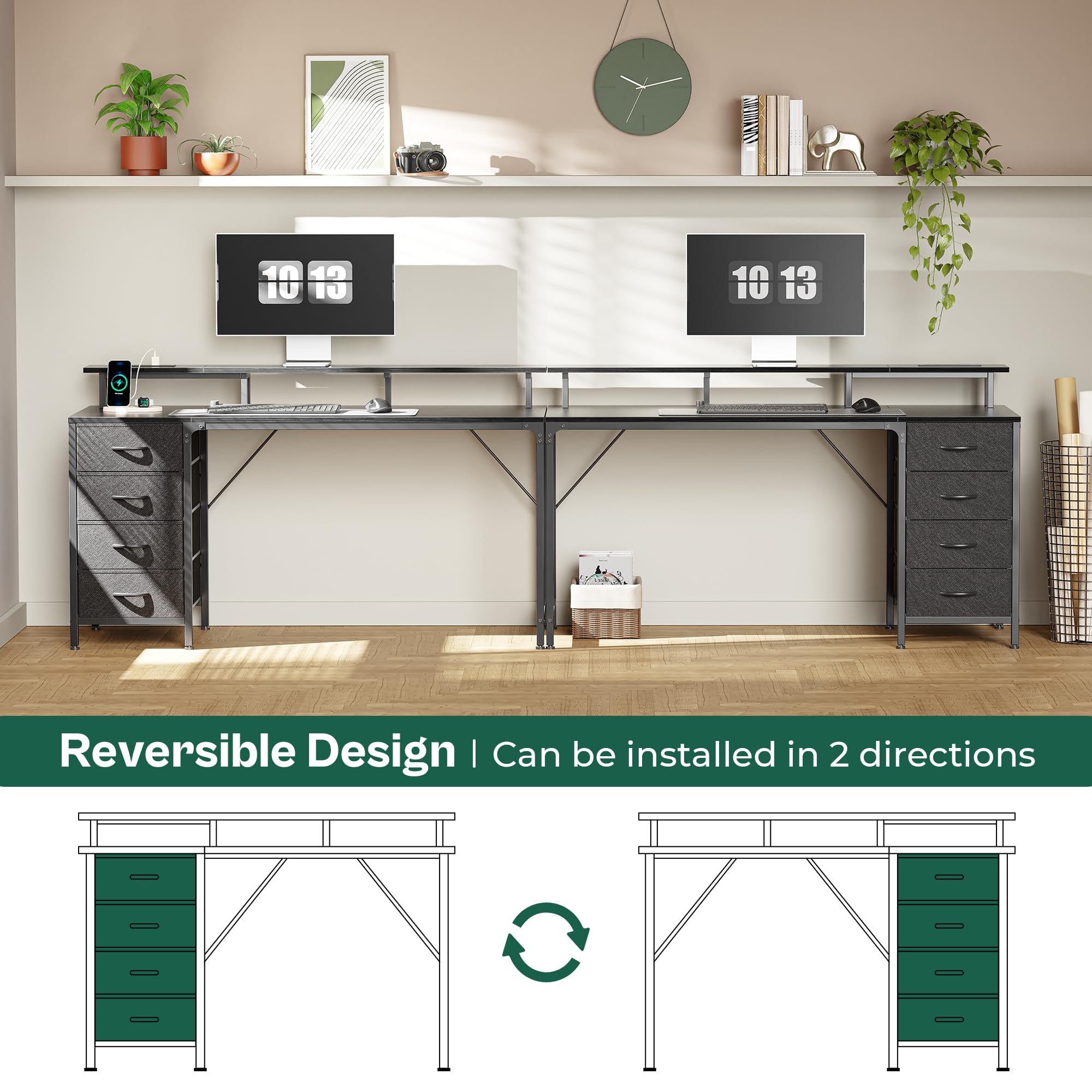 Huuger 47 Inch Computer Desk with Power Outlets and LED Lights, Gaming Desk with 4 Drawers, Office Desk with Monitor Stand, Study Work Home Office, Small Spaces, Black - Flex Gamingproduct_type