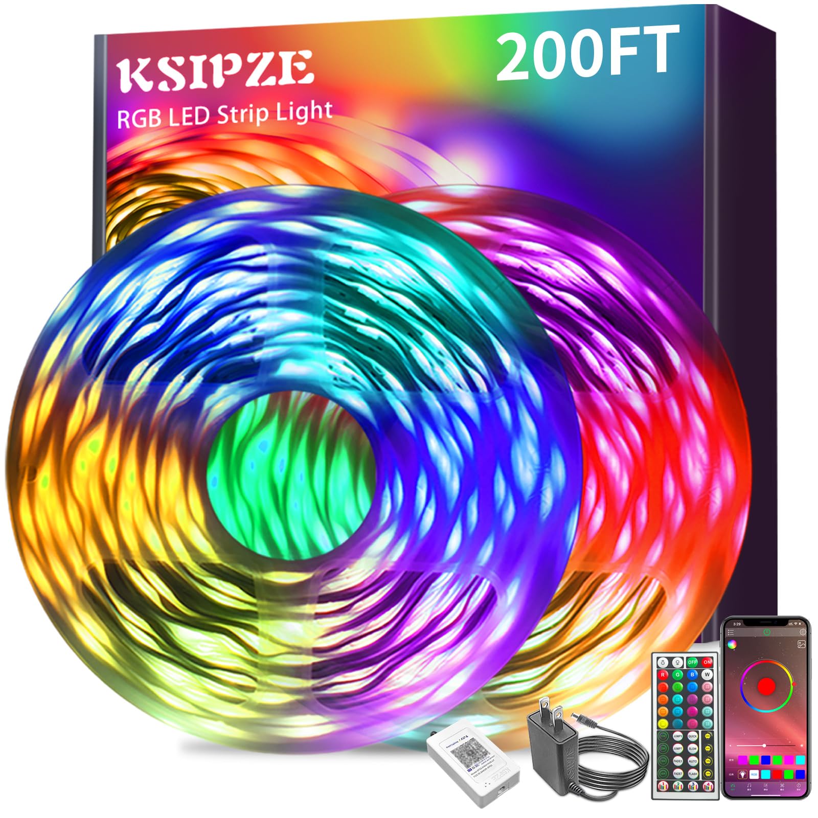 KSIPZE 100ft Led Strip Lights RGB Music Sync Color Changing Led Lights with Smart App Control Remote Led Lights for Bedroom Room Lighting Flexible Home Décor - Flex Gamingproduct_type