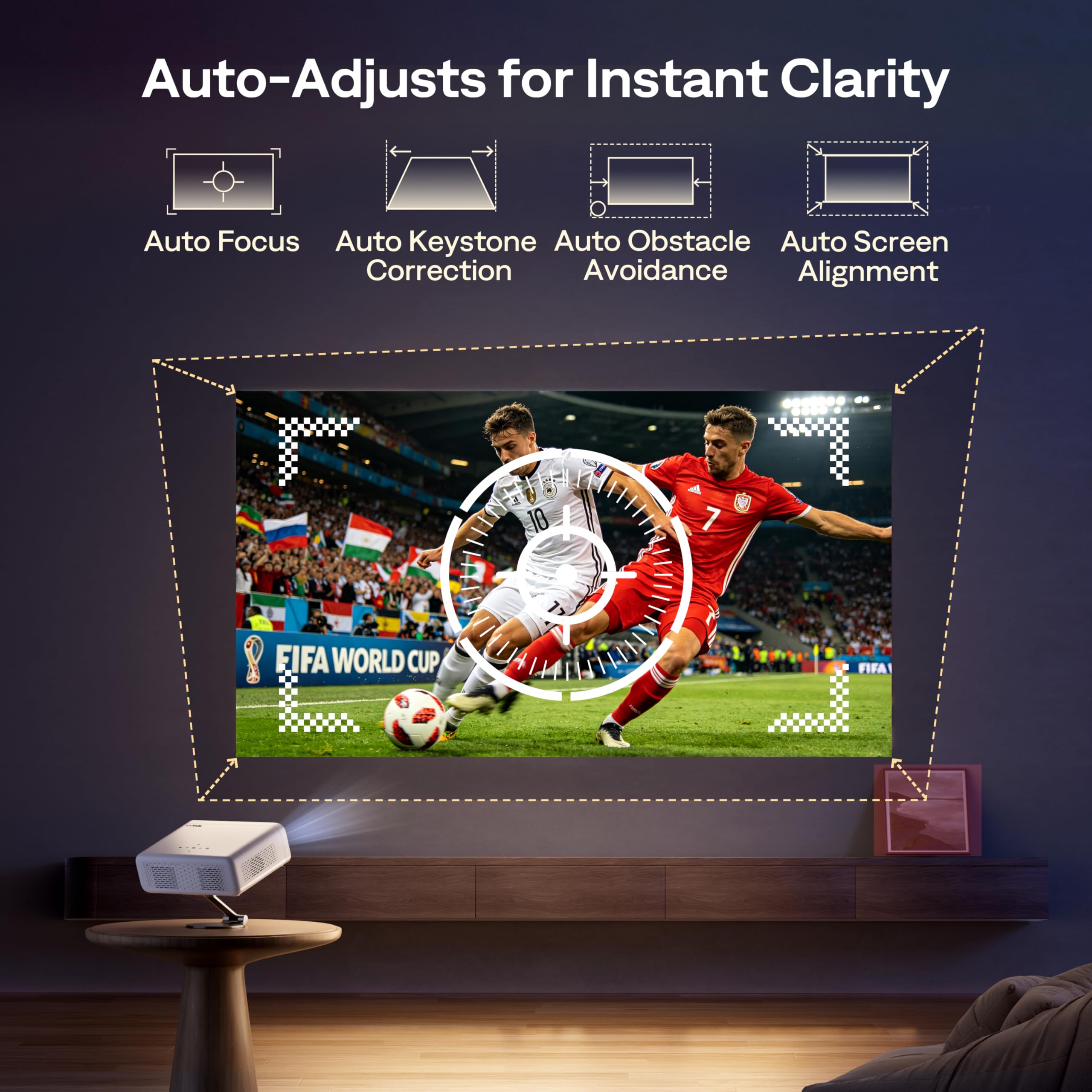Aurzen Roku TV Smart Projector with Wifi and Bluetooth, Roku TV Built-in, 1080P FHD, DoIby Audio, Auto Focus & Keystone, Zoom, Movie Portable Outdoor Mini Projector for Soccer Football Game, White - Flex Gamingproduct_type