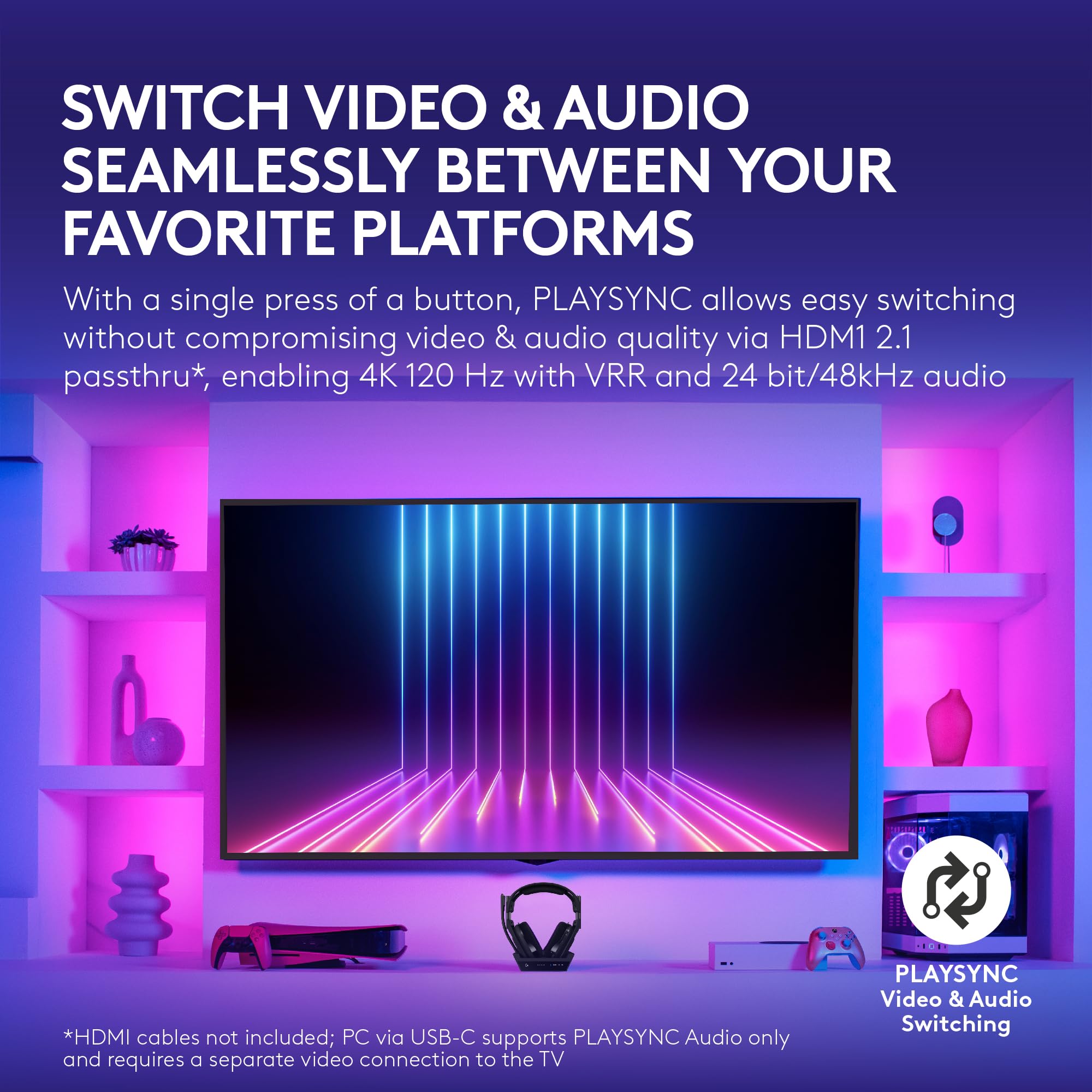 Logitech G Astro A50 X Multi-Platform Wireless Gaming Headset + Base Station for PS5/Xbox/PC: PLAYSYNC Video & Audio Switcher, HDMI 2.1 4K 120Hz VRR, <24bit/48kHz, 24hr Battery, 2.4GHz & BT - Black - Flex Gamingproduct_type