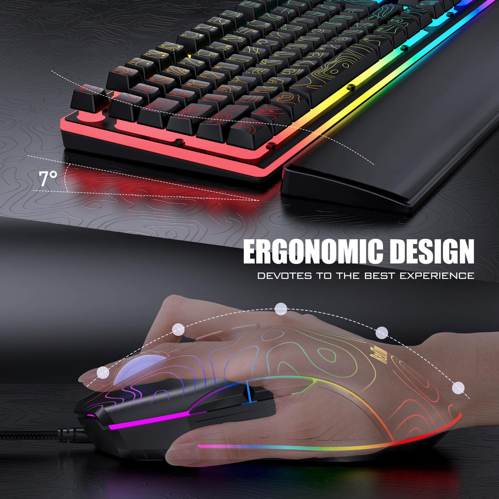 RedThunder K10 Wired Gaming Keyboard and Mouse and Wrist Rest Combo, RGB Backlit, Mechanical Feel Anti-ghosting Keyboard + 7D 7200 DPI Mice+Soft Leather Wrist Rest 3 in 1 PC Gamer Accessories(Black) - Flex Gamingproduct_type