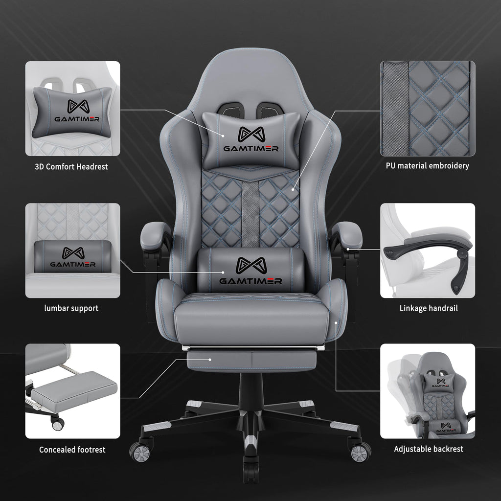 Gamtimer Gaming Chair, 400 LB Weight Capacity,with Pocket Spring Cushion | Ergonomic Backrest Office Chair,Leather, with Headrest and Lumbar Support, Footrest, Suitable for Adults(Blue) - Flex Gamingproduct_type