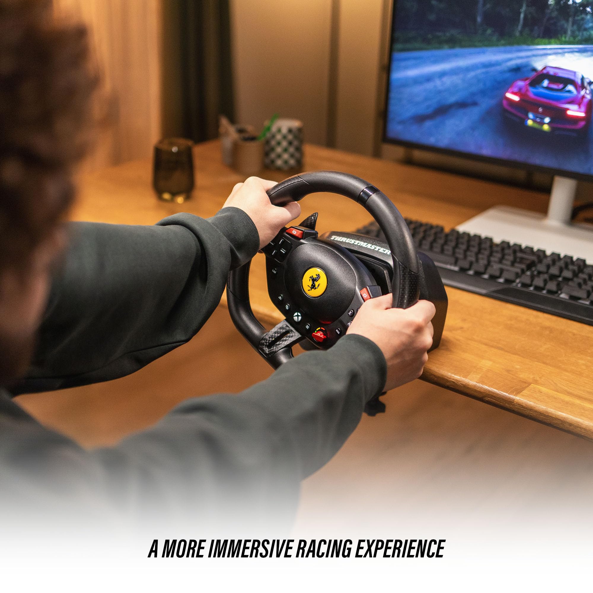 Thrustmaster T98 P Ferrari Licensed Racing Wheel & Pedal Set - PS5 & PC | 240-degree rotation, bungee-cord resistance, paddle shifters, 3 driving modes, Hall-Effect sensors, tool-free desk clamp - Flex Gamingproduct_type