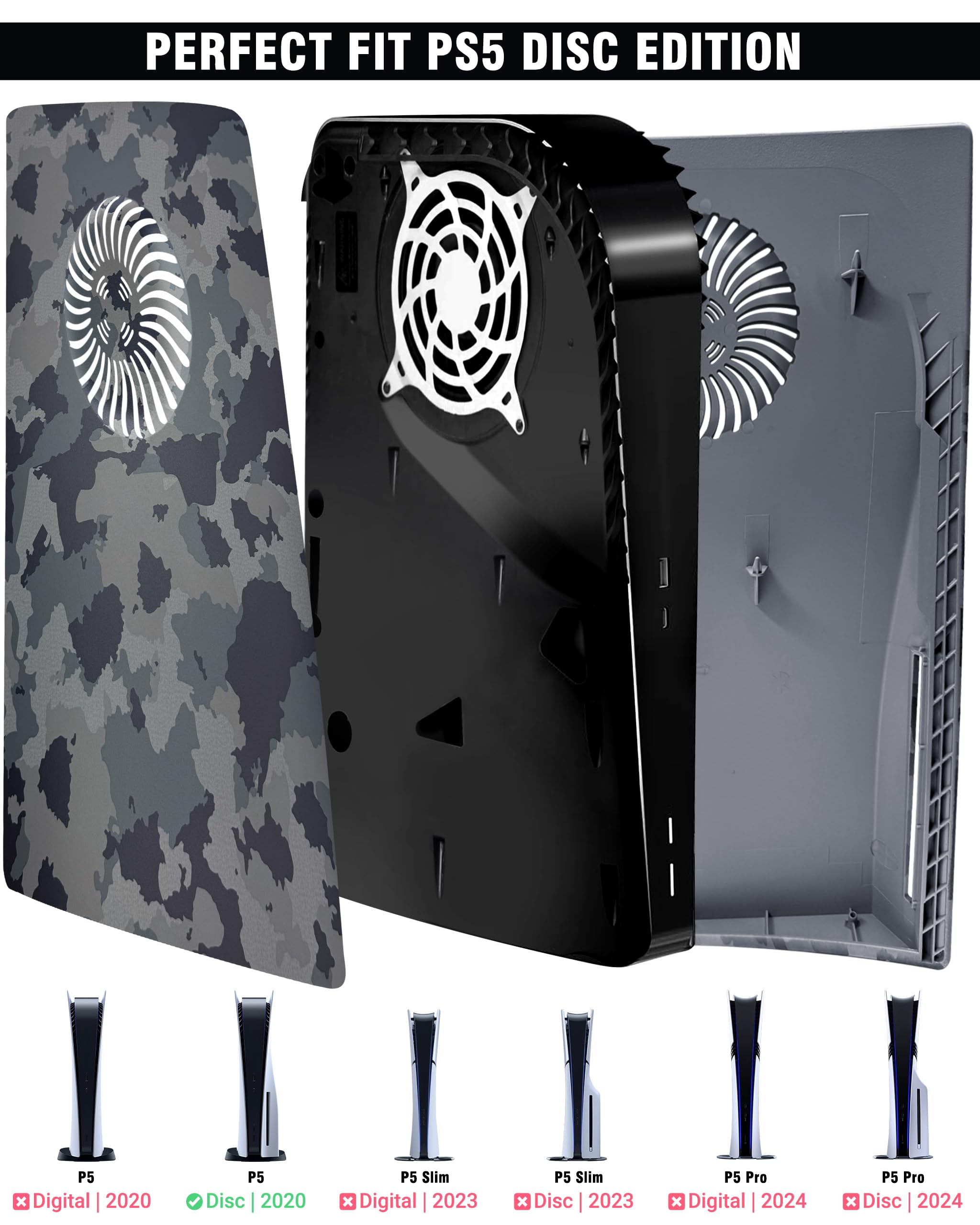 Joso Faceplate for PS5 Disc Edition, Anti-Scratch Dustproof Case Replacement, Cover Skin Compatible with PS5 Console with a Disc Drive, Plates for PS5 Accessories, Easy Installation - Black - Flex Gamingproduct_type