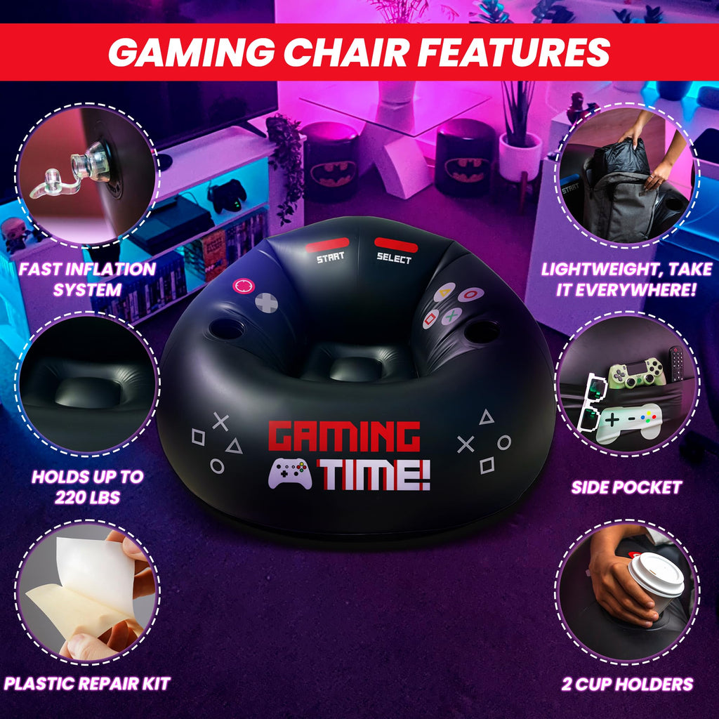 Inflatable Gaming Chair for Kids & Teens with Cup Holders and Side Pocket - This Air Gaming Bean Bag Chairs for kids is The Perfect Furniture for Gamer Room Decor - Perfect Gaming Stuff for boys 4-12 - Flex Gamingproduct_type
