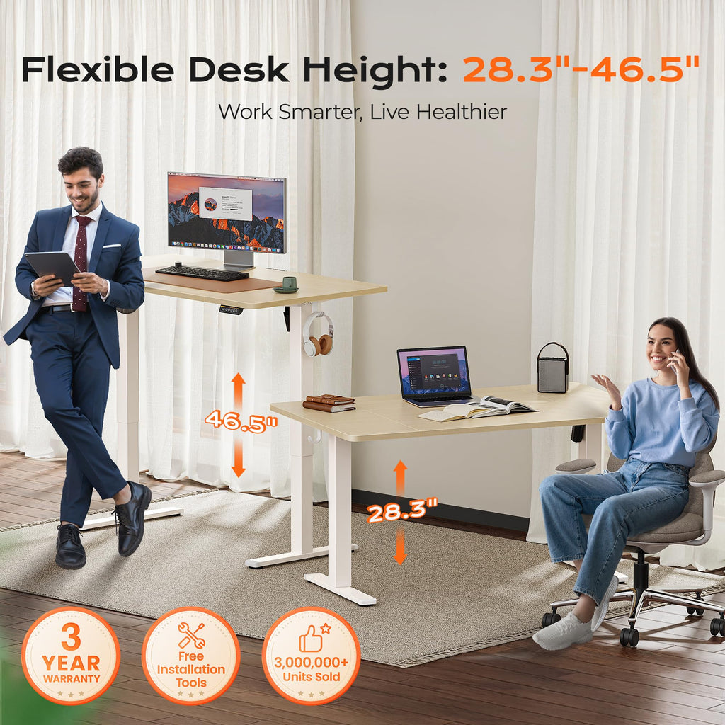 Huuger 55 x 28 Large Electric Standing Desk, Height Adjustable Computer Desk, 27.6" Deep Desktop, Stand up Gaming Office Table with 2 Hooks, 3 Preset Heights, for Home Office, Black - Flex Gamingproduct_type