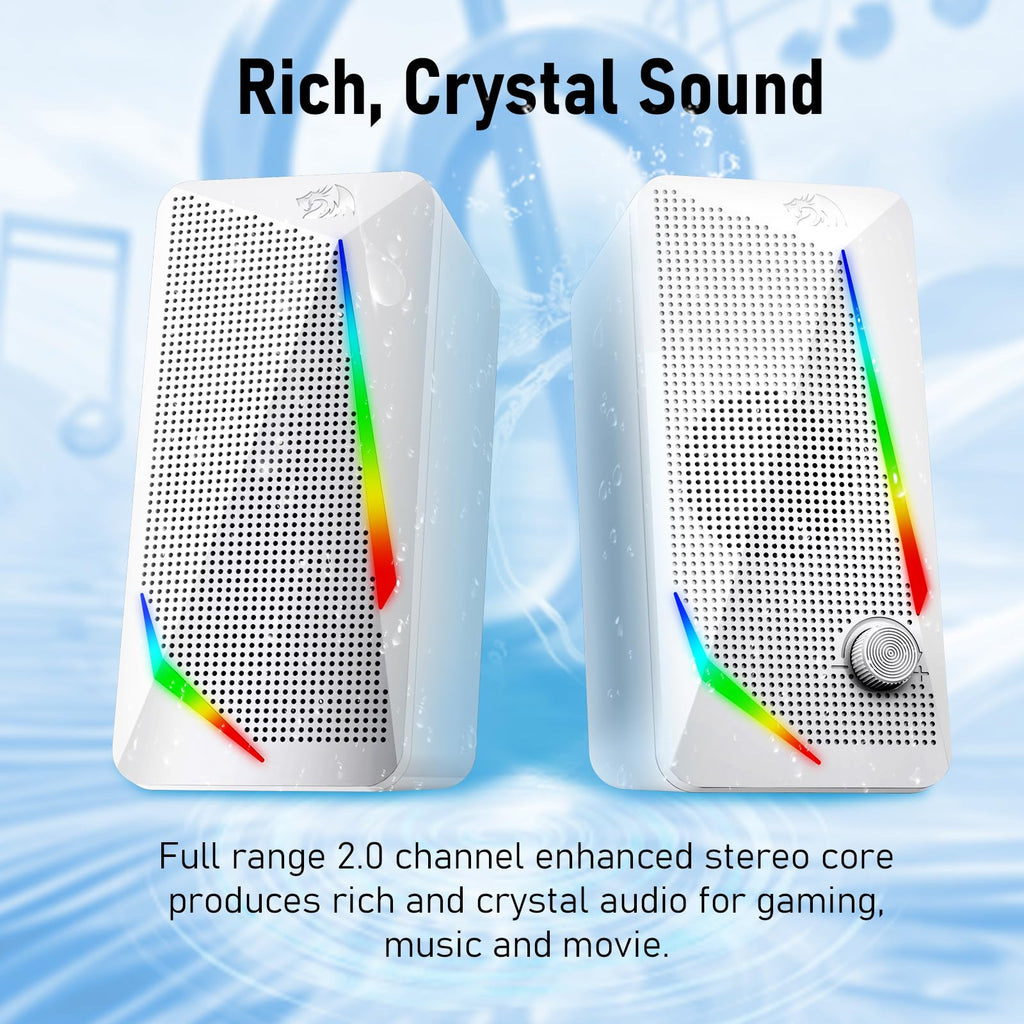 Redragon GS510 RGB Desktop Speakers, 2.0 Channel PC Computer Speaker with 4 Colorful LED Backlight Modes, Enhanced Bass and Easy-Access Volume Control, USB Powered w/ 3.5mm Cable - Flex Gamingproduct_type