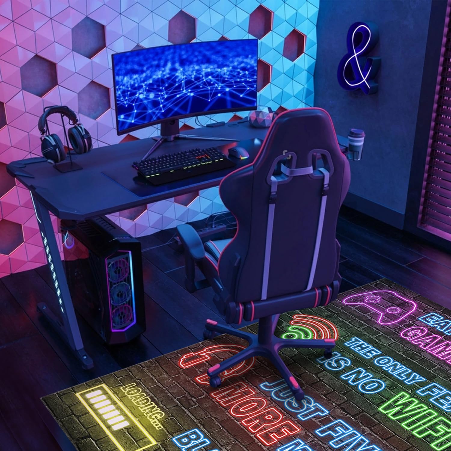 Gaming Chair Mat for Carpet Hardwood Tile Floor,36"x48" Gamer Rugs for Game Room, Under Desk Non Slip Gamer Rug,Low-Pile Game Room Rug,Rubber Backing Large Gaming Chair Floor Mat,Green Honeycomb - Flex Gamingproduct_type
