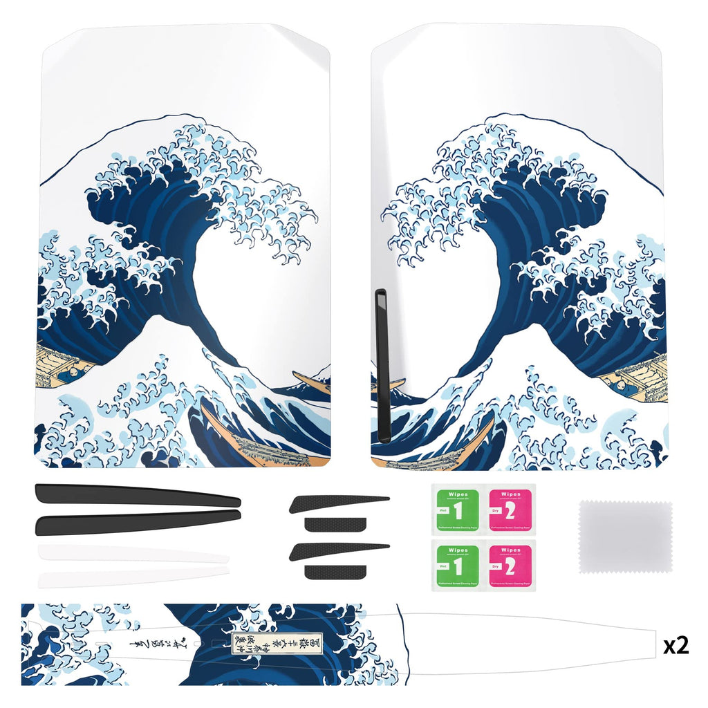 eXtremeRate eXcover The Great Wave Top Bottom Cover Compatible with ps5 Console Disc Edition, Replacement Faceplate Backplate Shell Skin Compatible with ps5 Disc Version Console - Flex Gamingproduct_type