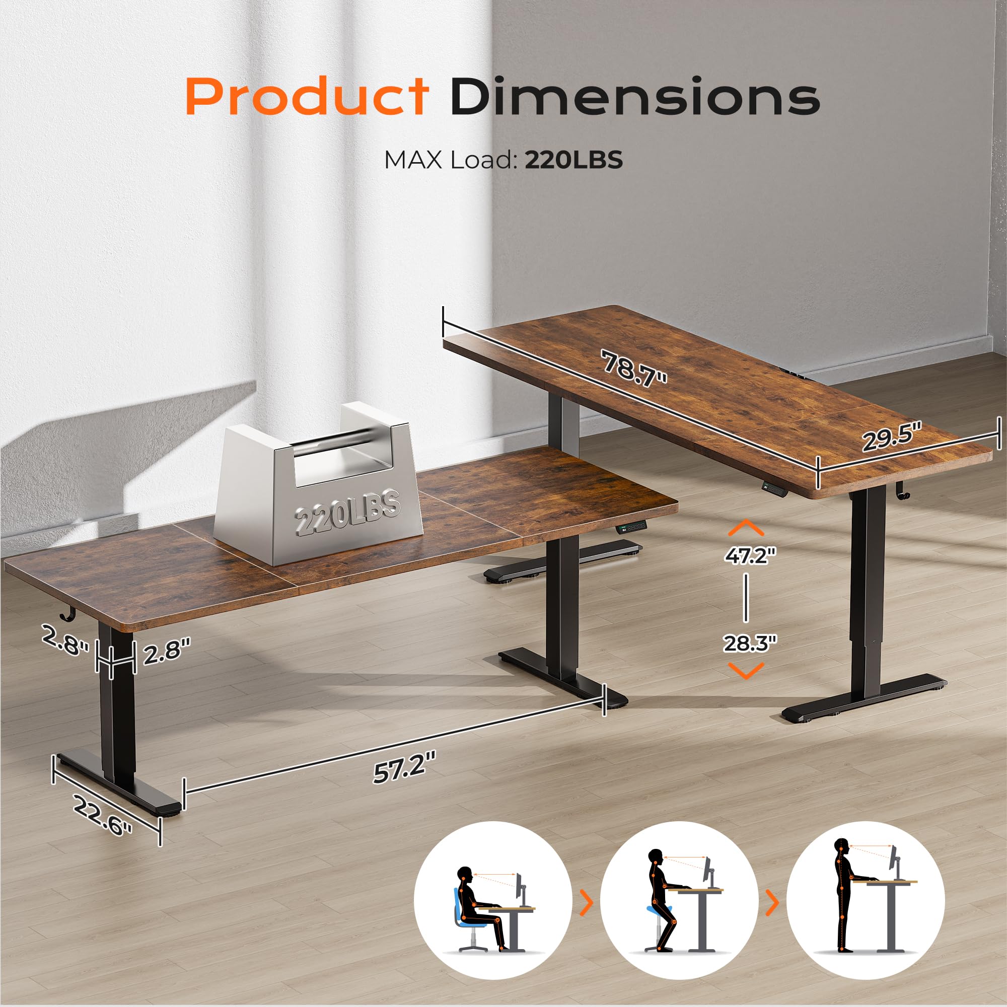 Huuger 55 x 28 Large Electric Standing Desk, Height Adjustable Computer Desk, 27.6" Deep Desktop, Stand up Gaming Office Table with 2 Hooks, 3 Preset Heights, for Home Office, Black - Flex Gamingproduct_type