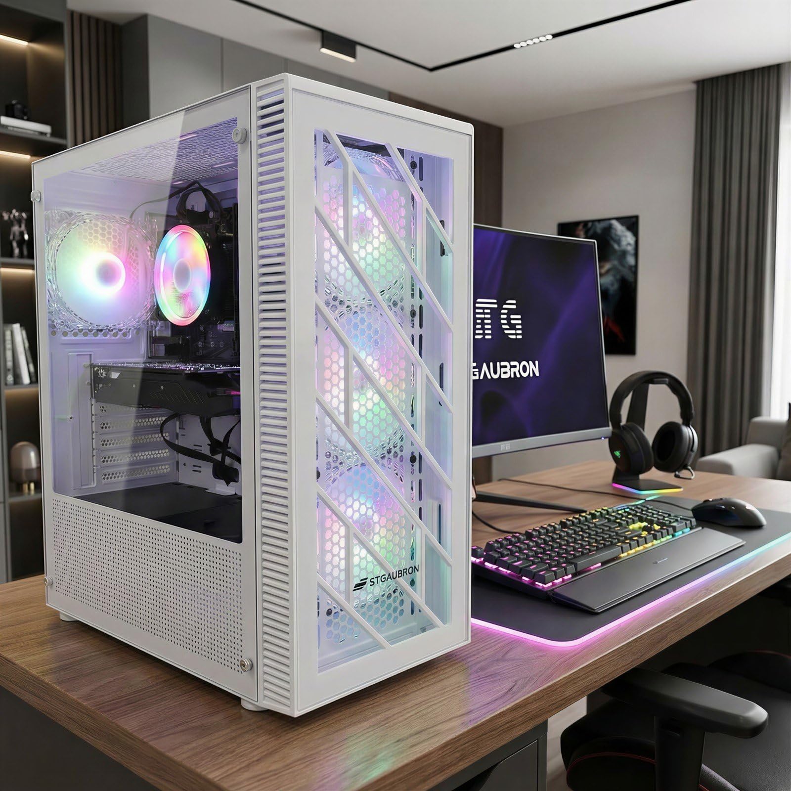STGAubron Prebuilt Gaming PC Desktop, Radeon RX 560 4G, Intel Core i5 up to 3.6GHz, 16G RAM, 512G SSD, WiFi 6, BT 5.0, RGB Fan x2, Windows 11 Home - Flex Gamingproduct_type