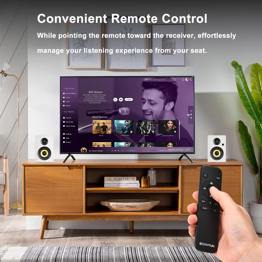Sanyun SW208 3" Active Bluetooth 5.0 Bookshelf Speakers – 60W Carbon Fiber Speaker Unit - Built-in 24bit DAC - Dynamic 3D Surround Sound – 2.0 Computer PC Monitor Gaming Speakers (Pair, Black) - Flex Gamingproduct_type