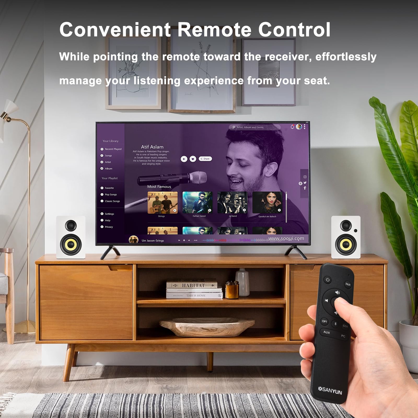 Sanyun SW208 3" Active Bluetooth 5.0 Bookshelf Speakers – 60W Carbon Fiber Speaker Unit - Built-in 24bit DAC - Dynamic 3D Surround Sound – 2.0 Computer PC Monitor Gaming Speakers (Pair, Black) - Flex Gamingproduct_type