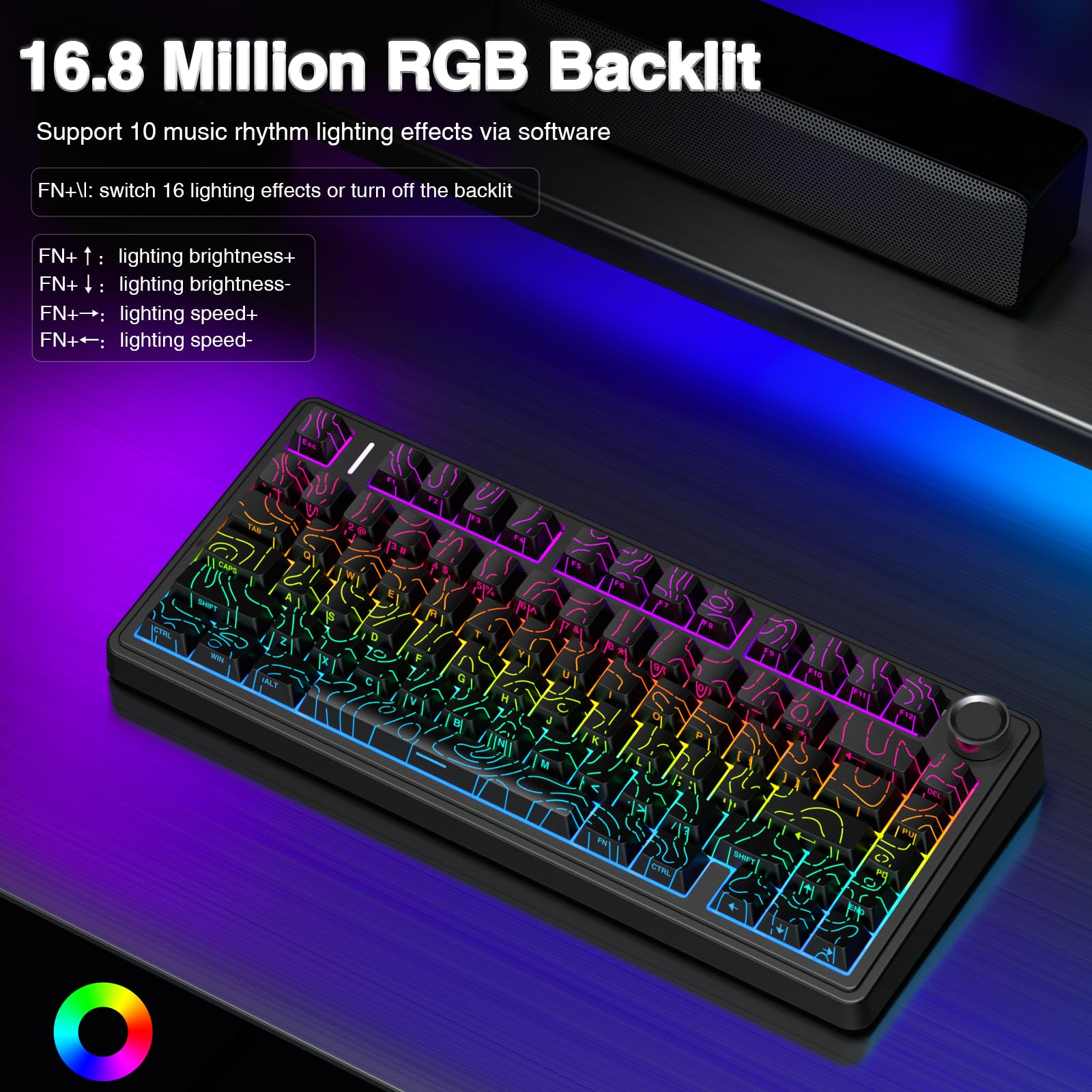 AULA F75 Pro Wireless Mechanical Keyboard,75% Hot Swappable Custom Keyboard with Knob,RGB Backlit,Pre-lubed Reaper Switches,Side Printed PBT Keycaps,2.4GHz/USB-C/BT5.0 Mechanical Gaming Keyboards - Flex Gamingproduct_type
