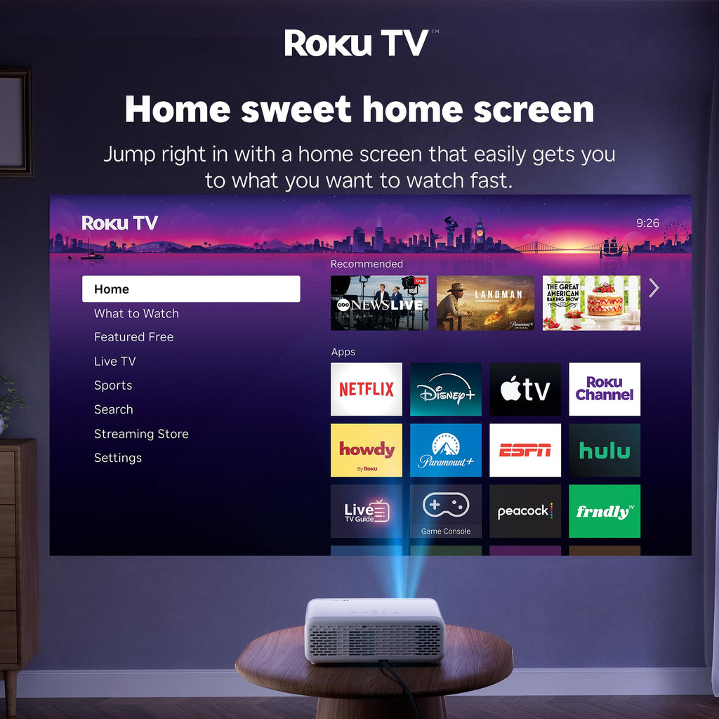 Aurzen Roku TV Smart Projector with Wifi and Bluetooth, Roku TV Built-in, 1080P FHD, DoIby Audio, Auto Focus & Keystone, Zoom, Movie Portable Outdoor Mini Projector for Soccer Football Game, White - Flex Gamingproduct_type