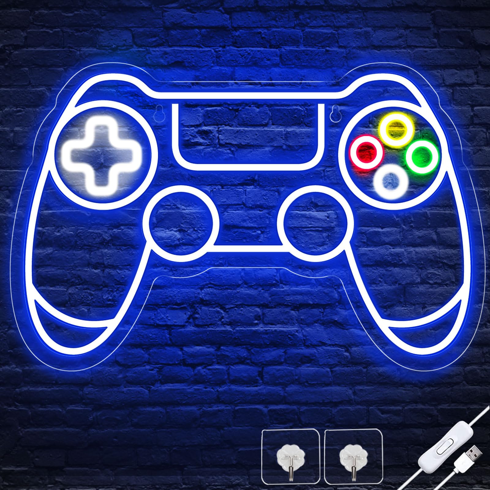 Gamer Neon Sign, Gamepad Shaped LED Neon Sign for Gamer Room Decor, Gaming Neon Sign for Boys Room Decor, Neon Gaming Sign for Gaming Wall Decor, USB Powered Gamer Gifts for Teens, Boys, Kids - Flex Gamingproduct_type