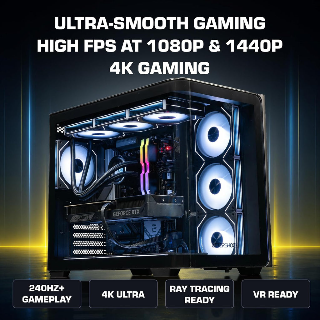 Aftershock Nimbus Gaming Desktop PC, Ryzen 7 7800X3D, RTX 5080 OC 16GB, 32GB DDR5 6000MHz RAM, 2TB Gen4 NVMe SSD, 360mm Liquid Cooler, 850W Gold PSU, Windows 11 Home