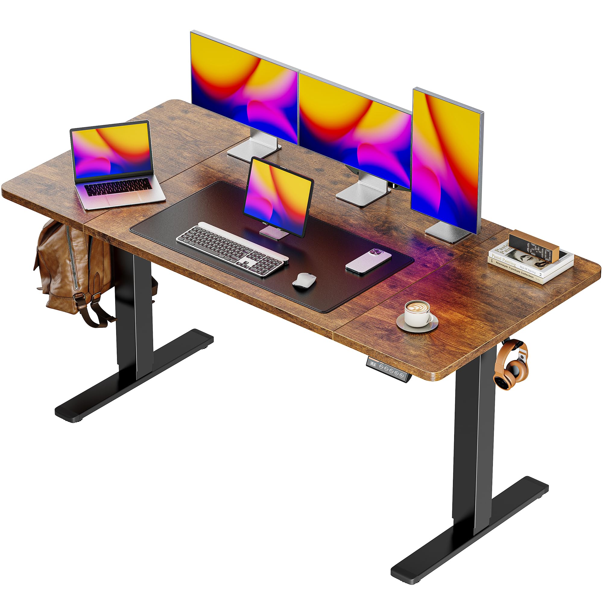 Huuger 55 x 28 Large Electric Standing Desk, Height Adjustable Computer Desk, 27.6" Deep Desktop, Stand up Gaming Office Table with 2 Hooks, 3 Preset Heights, for Home Office, Black - Flex Gamingproduct_type