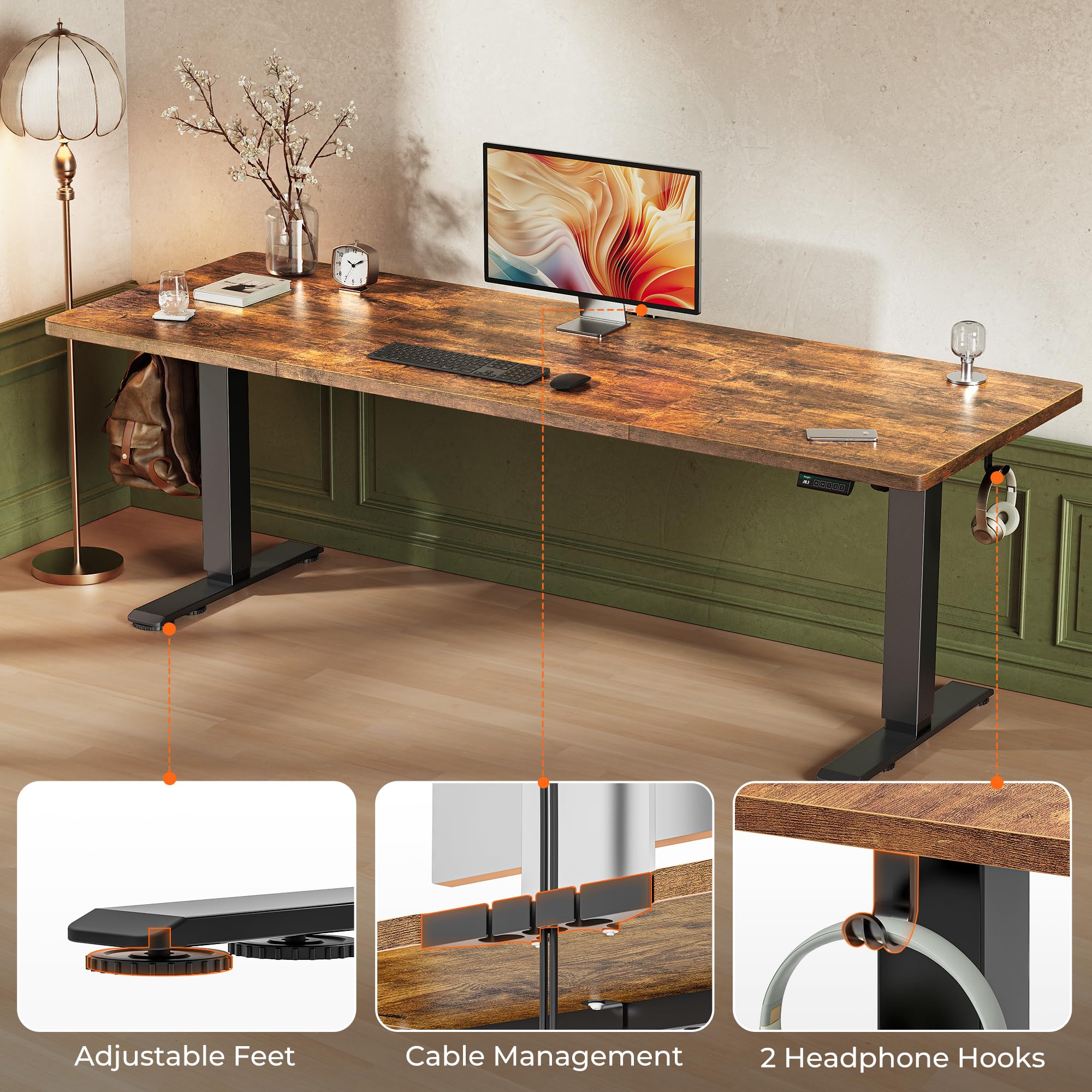 Huuger 55 x 28 Large Electric Standing Desk, Height Adjustable Computer Desk, 27.6" Deep Desktop, Stand up Gaming Office Table with 2 Hooks, 3 Preset Heights, for Home Office, Black - Flex Gamingproduct_type