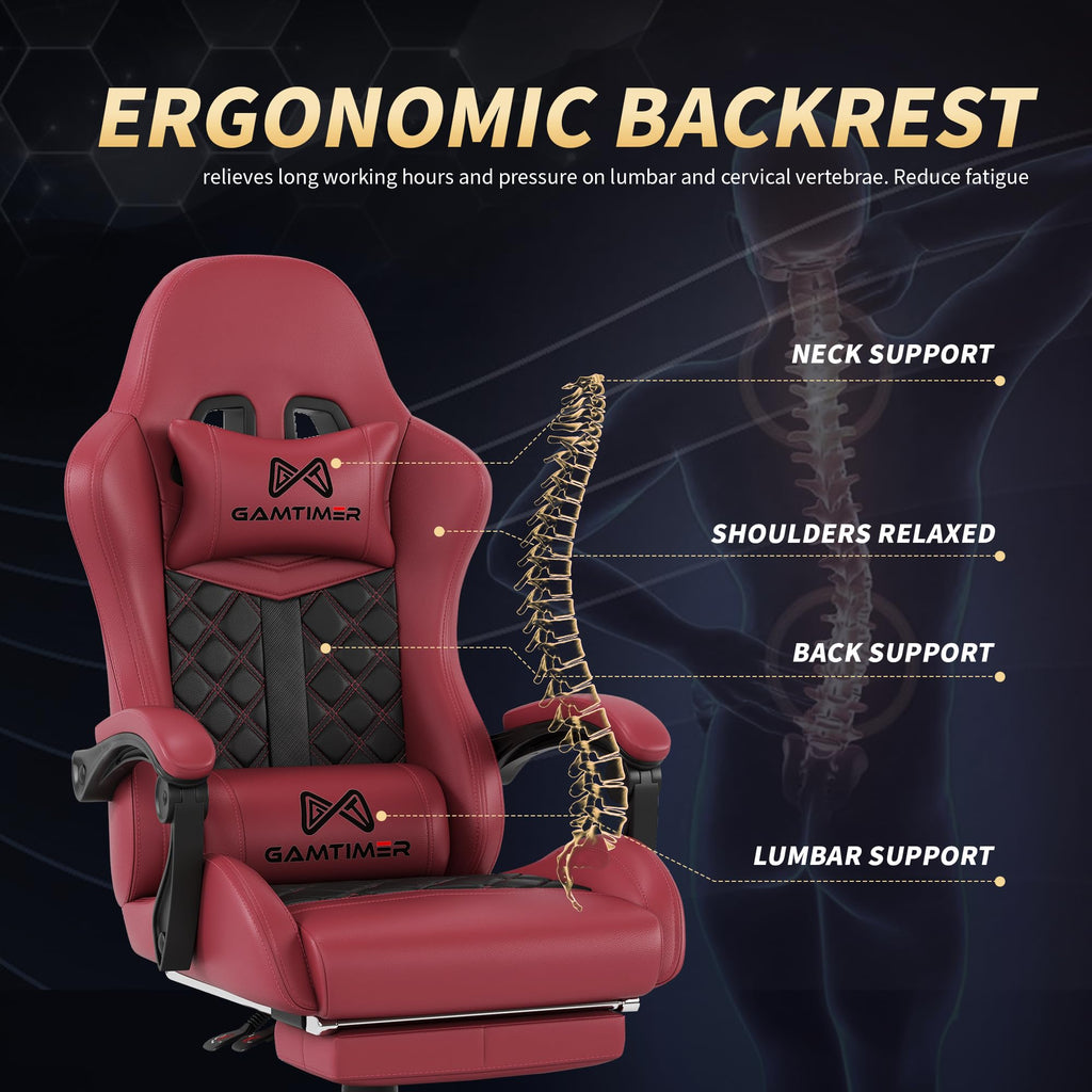 Gamtimer Gaming Chair, 400 LB Weight Capacity,with Pocket Spring Cushion | Ergonomic Backrest Office Chair,Leather, with Headrest and Lumbar Support, Footrest, Suitable for Adults(Blue) - Flex Gamingproduct_type