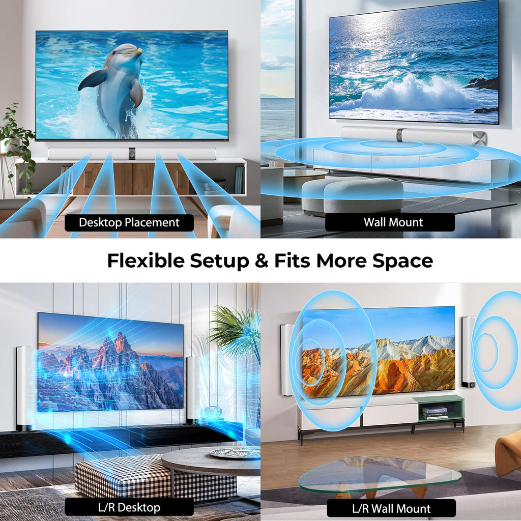 Sound Bar for Smart TV, Soundbar with Bluetooth/ARC/Opt/AUX Connect, Auto Volume Boost, 3 Equalizer Modes, 2 in 1 Detachable Soundbar for TV/PC/Gaming/Projectors - Flex Gamingproduct_type
