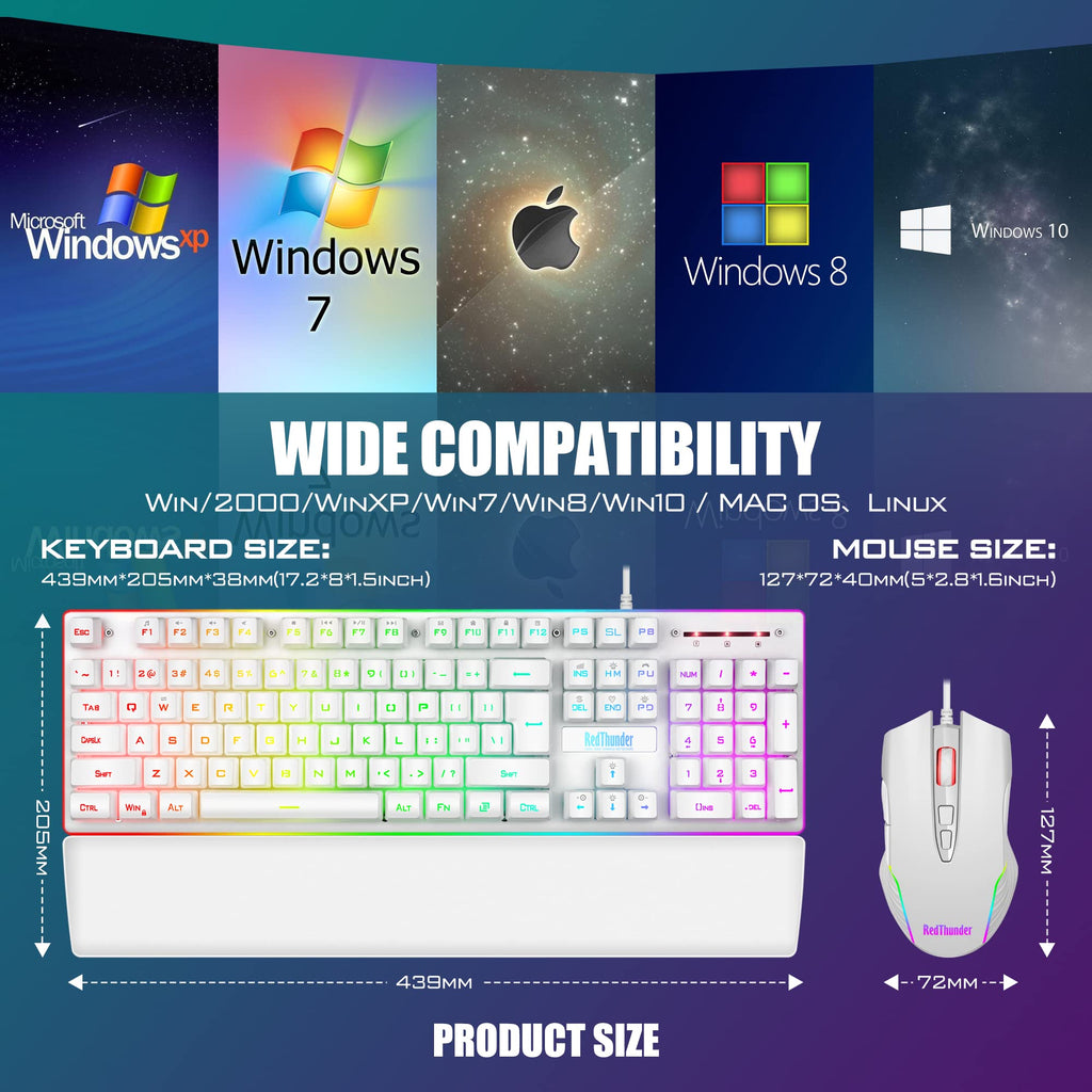 RedThunder K10 Wired Gaming Keyboard and Mouse and Wrist Rest Combo, RGB Backlit, Mechanical Feel Anti-ghosting Keyboard + 7D 7200 DPI Mice+Soft Leather Wrist Rest 3 in 1 PC Gamer Accessories(Black) - Flex Gamingproduct_type