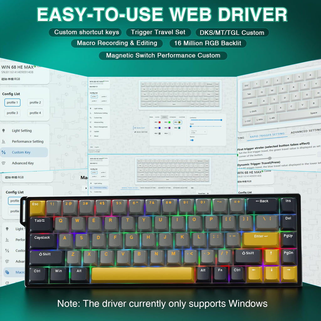 AULA WIN68 HE Mechanical Gaming Keyboard 60%, Hall Effect Magnetic Switch, Fast Trigger Mode Adjustable Actuation, 8000Hz Polling Rate, RGB Backlit, Wired Black Keyboard for Laptop/PC Gamer - Flex Gamingproduct_type