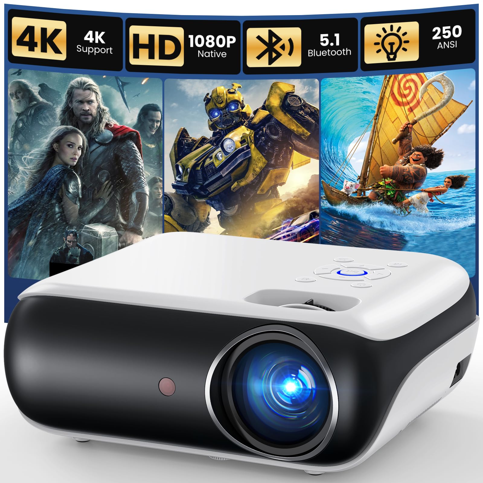 HAPPRUN Native 1080P Projector, Bluetooth Home Theater Movie Projector with Built-in Speaker, Compatible with Smartphone, HDMI, Fire Stick, PS5, Indoor & Outdoor Use - Without Google TV System - Flex Gamingproduct_type