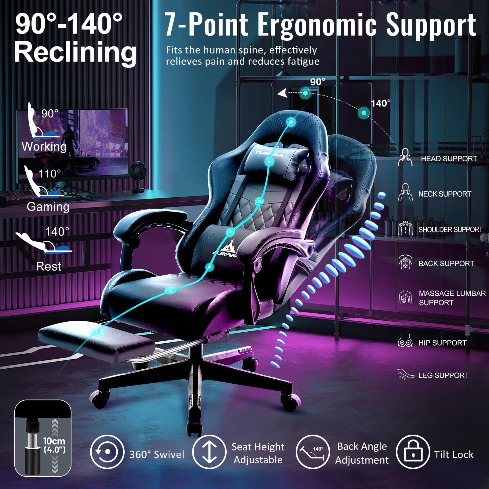 White Gaming Chair,Ergonomic Massage Office Desk Chair with Footrest | Pocket Spring Cushion,Reclining,Thick High Back,Headrest and Lumbar Support,Adjustable Leather Computer Chair Gamer Chair - Flex Gamingproduct_type