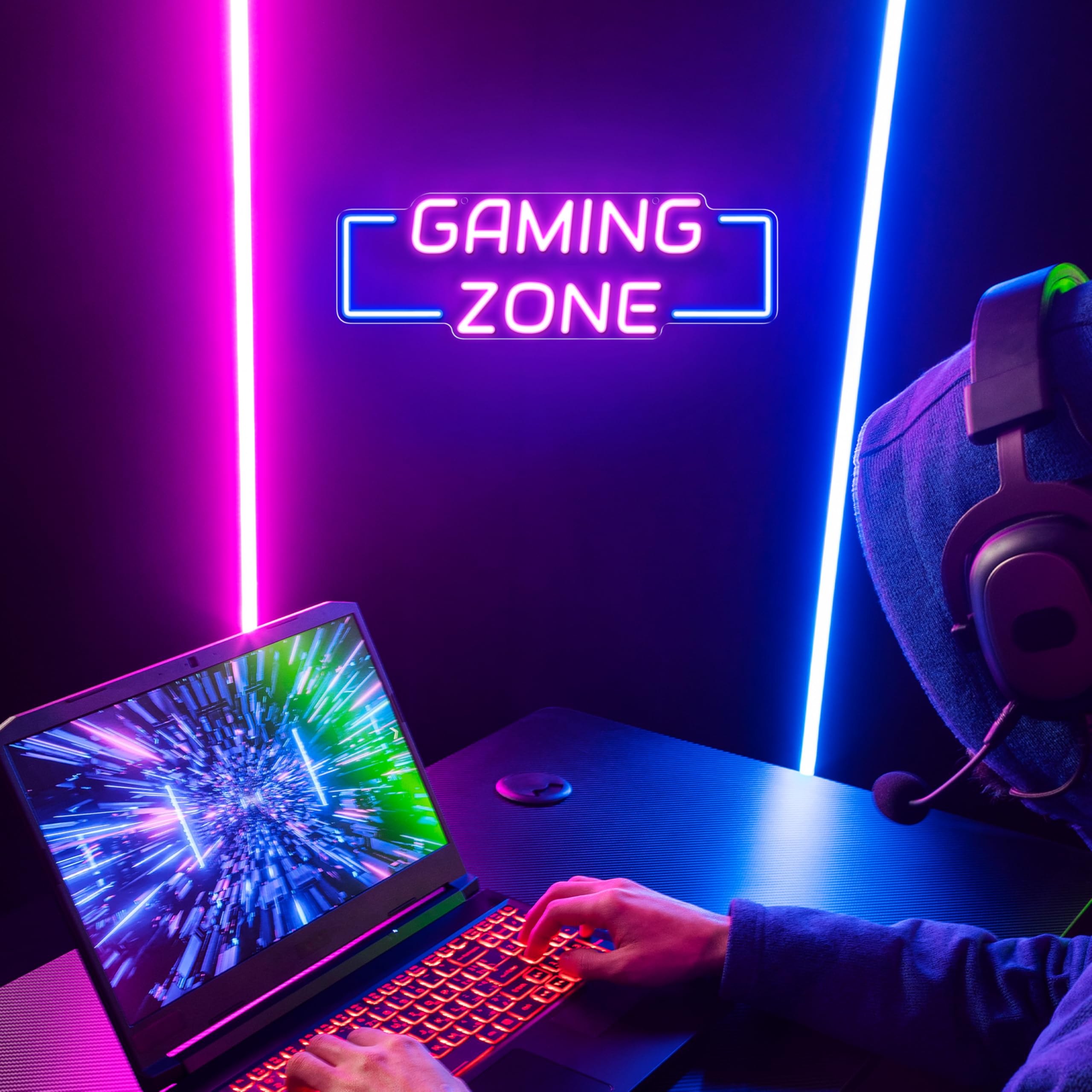 Kavaas Gamer Neon Sign, UV Printed Gaming Neon Sign for Gamer Room Decor - LED Video Game Neon Lights for Bedroom Boys, Gaming Wall decor - Best Gamer Gifts for Teenage Boys, Christmas - Flex Gamingproduct_type